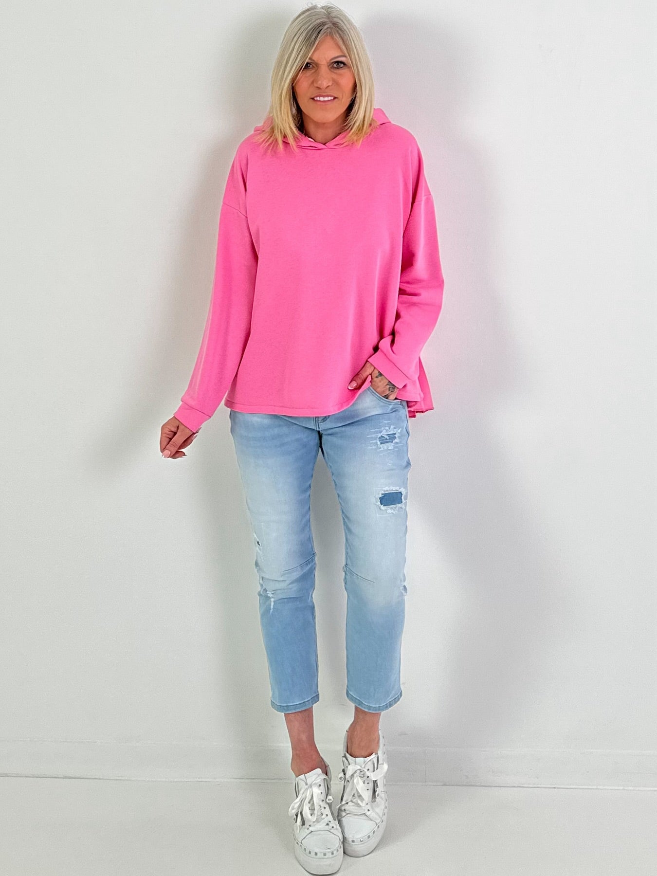 Hoodie mit Plissee-Einsatz Modell "Pleat Motion" - rosa
