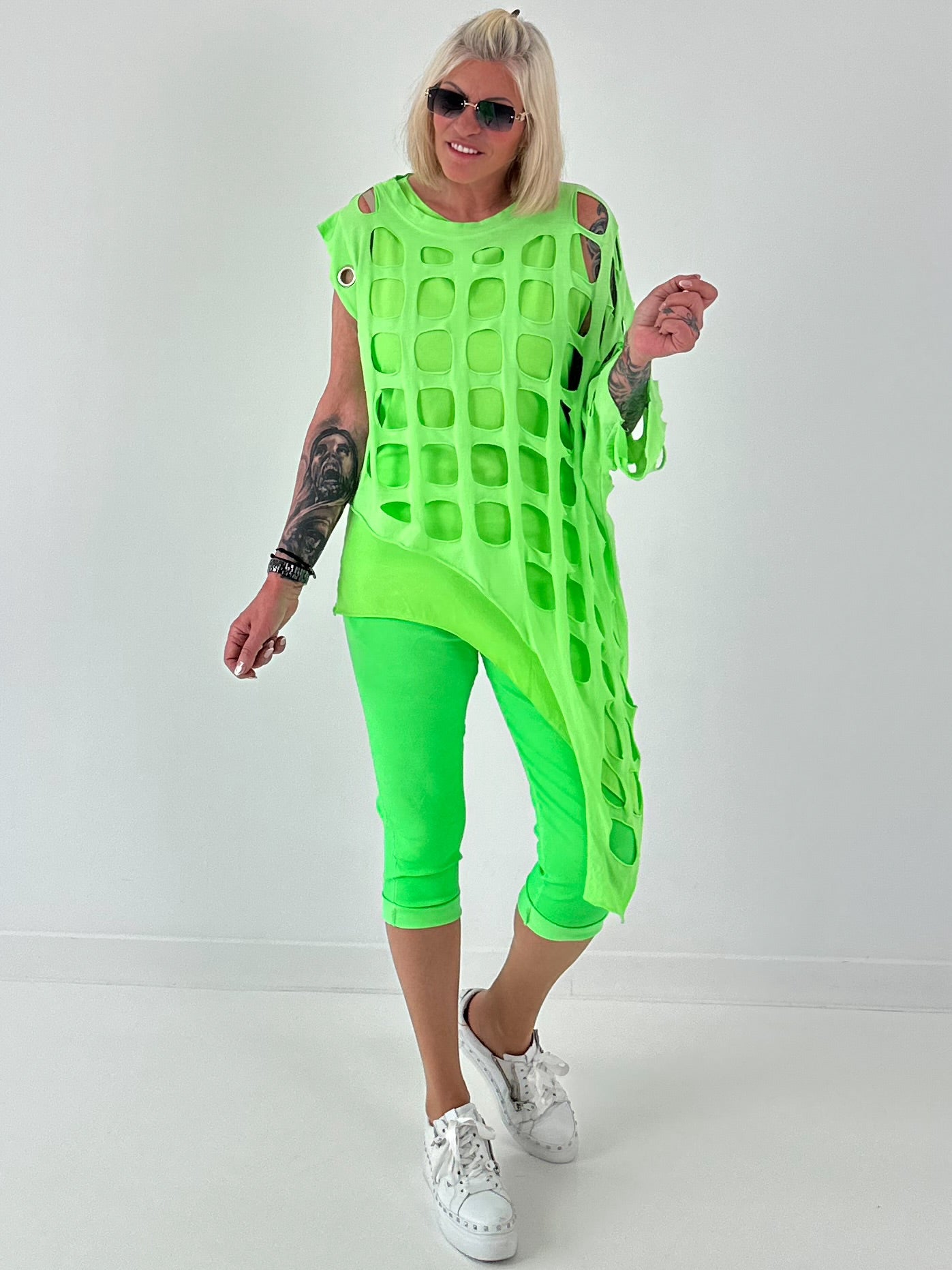 Capri Hose mit Bindeband - neongrün