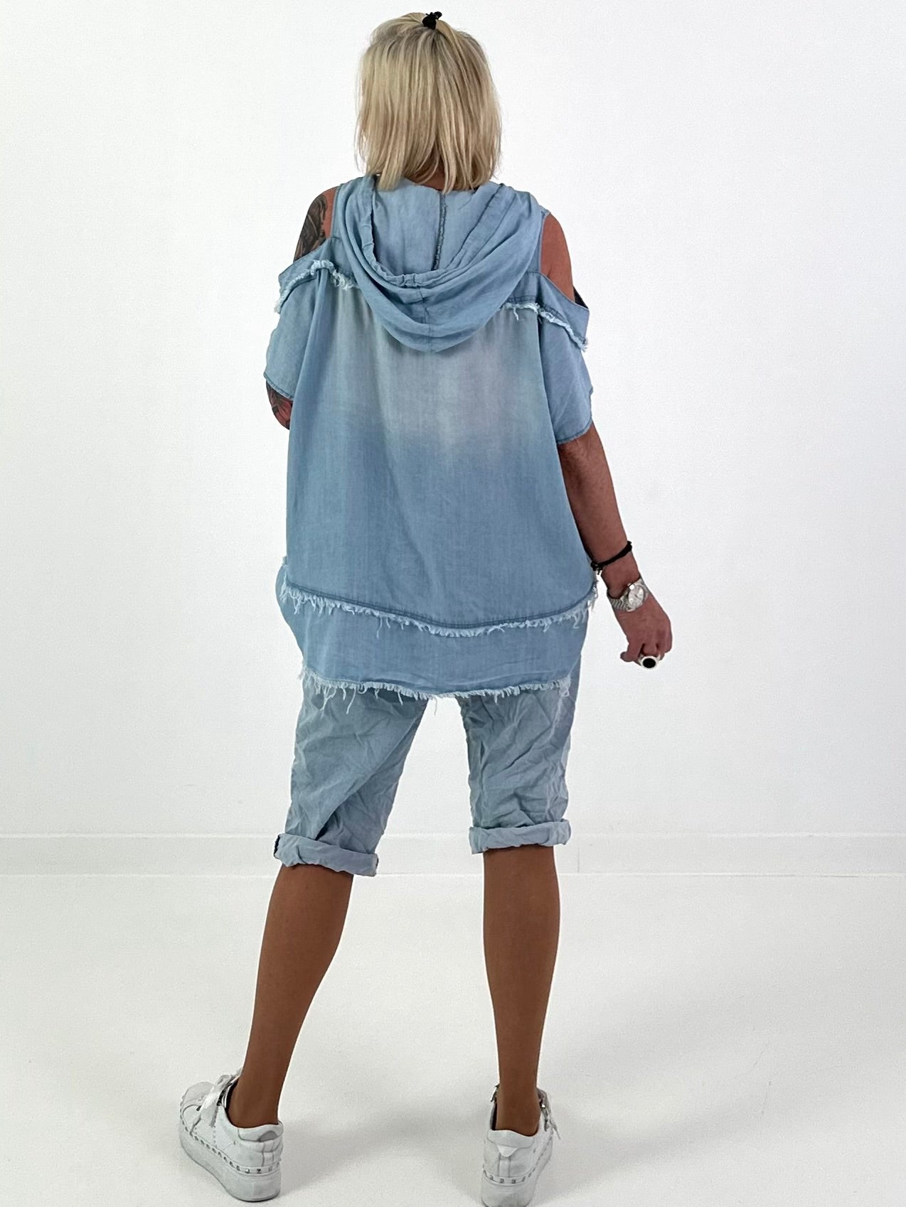 Jeans Shirt with Off-Shoulder Cut-Outs - Light Blue (available from May 14, 2026)