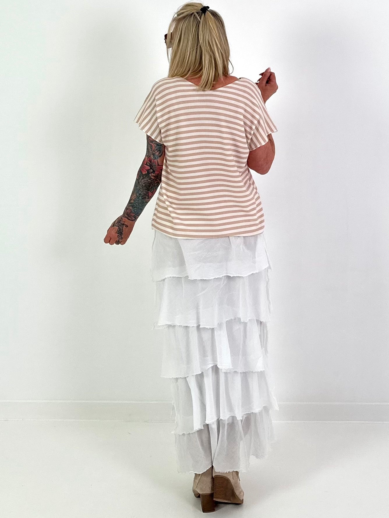 Striped fine-knit shirt - beige-white