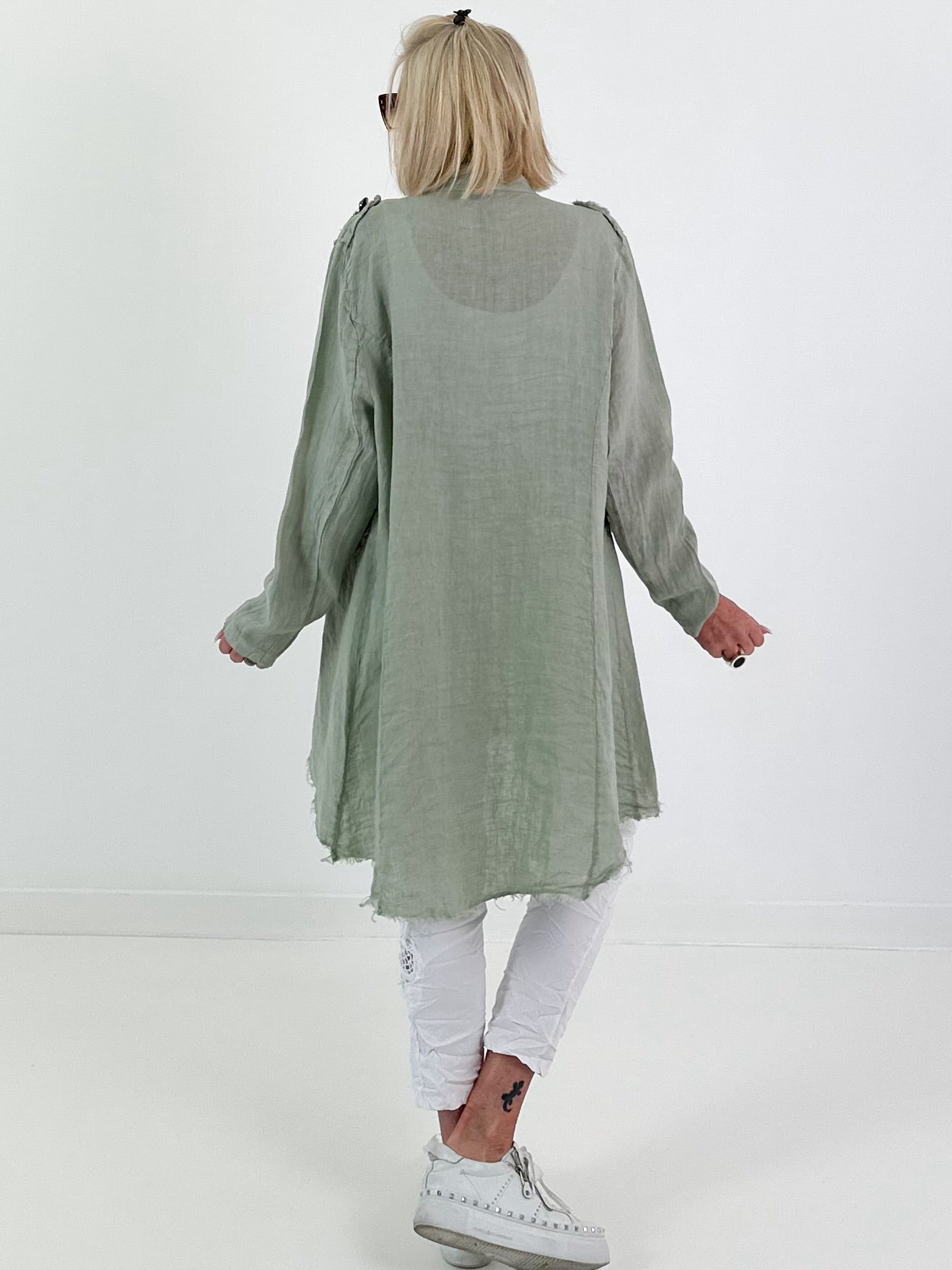 Oversized Leinen Military Blazer - khaki