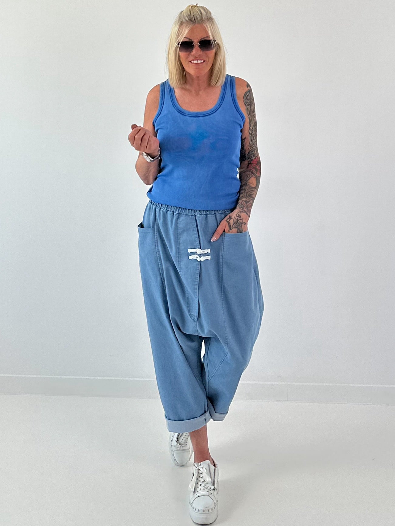 Ripp Tank Top stone washed - royalblau