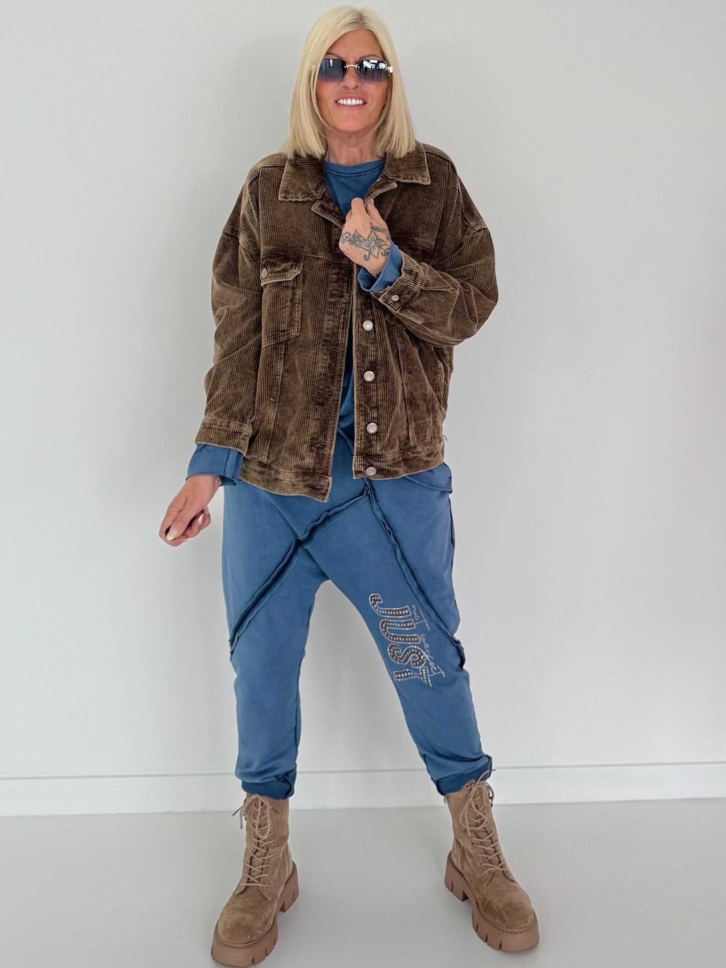 Sweat Baggy mit Strassapplikation - jeansblau