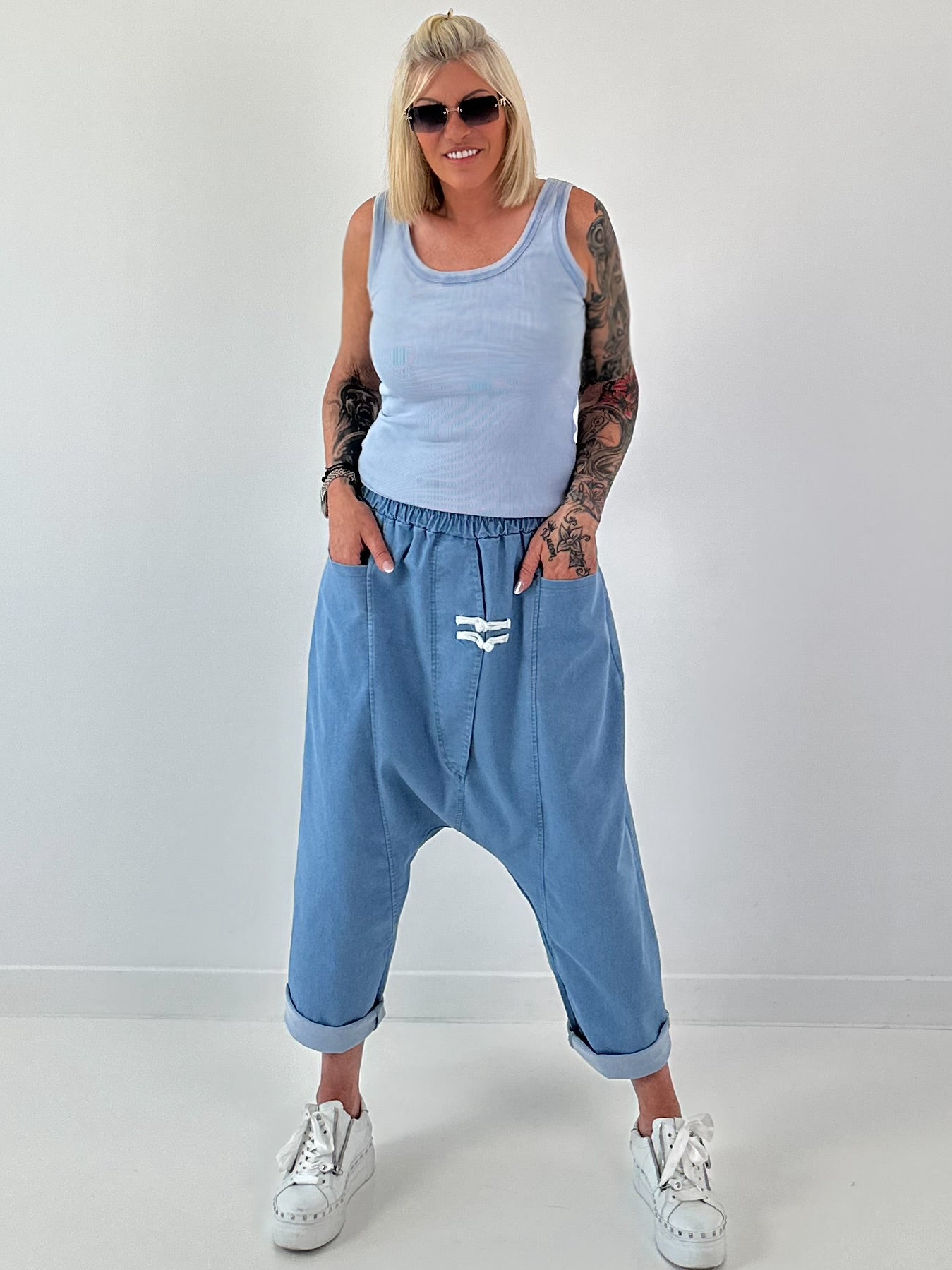 Ripp Tank Top stone washed - hellblau