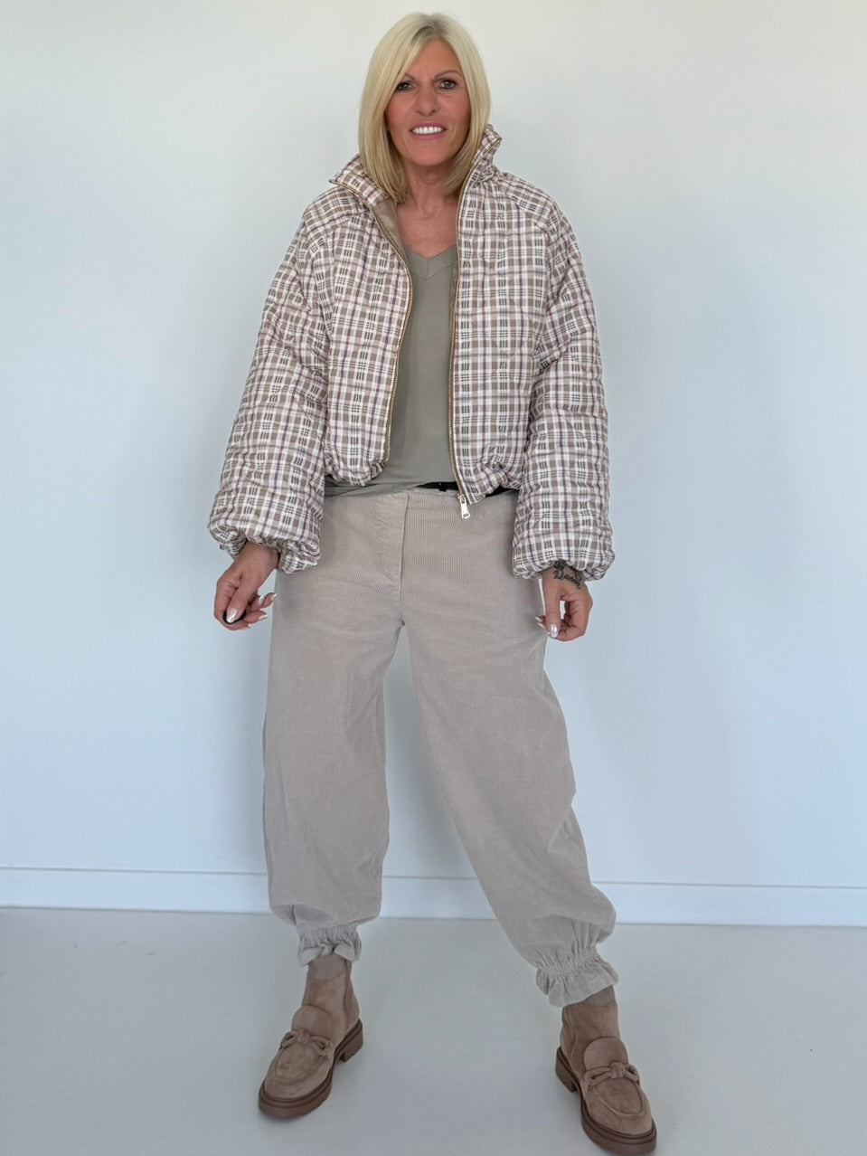 Bomber jacket in a plaid look - beige-multicolored