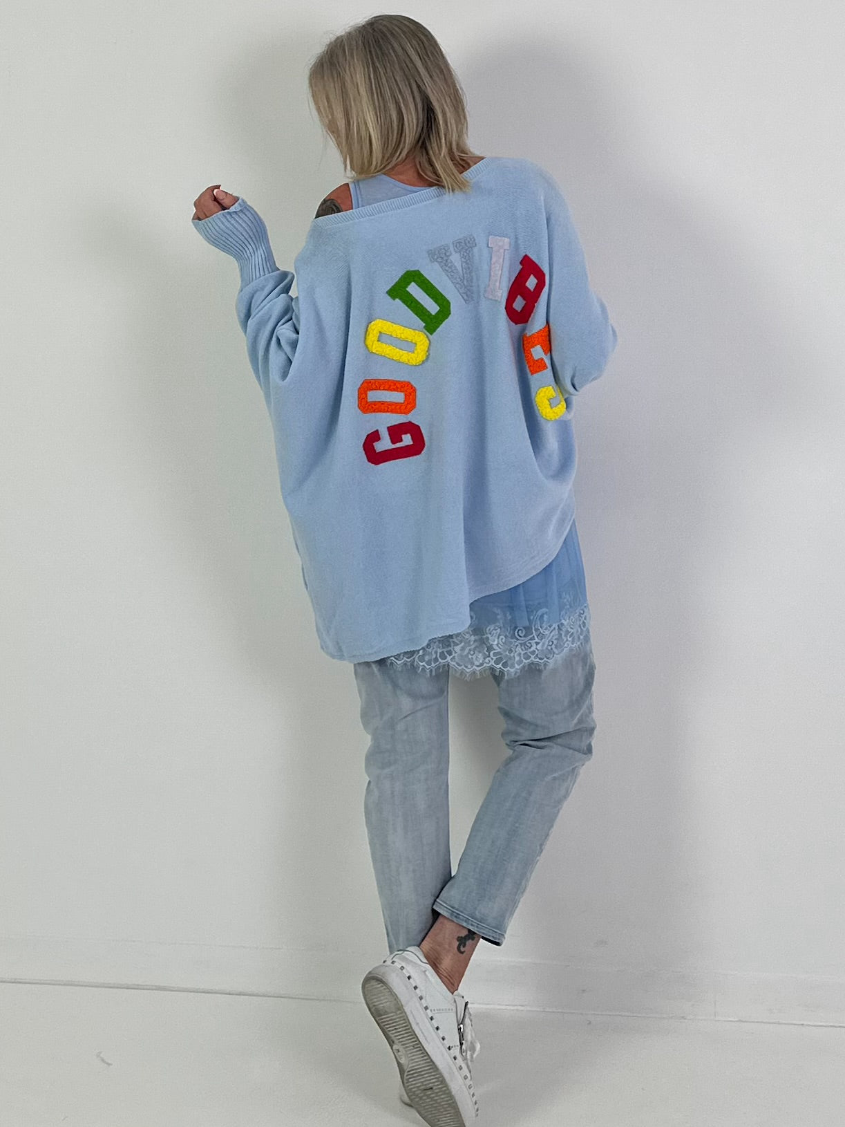 Pullover Good Vibes - hellblau