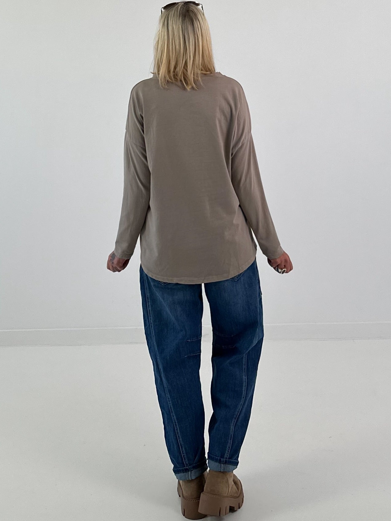 Feinkord Shirt mit Sweati Armen und Rücken - taupe
