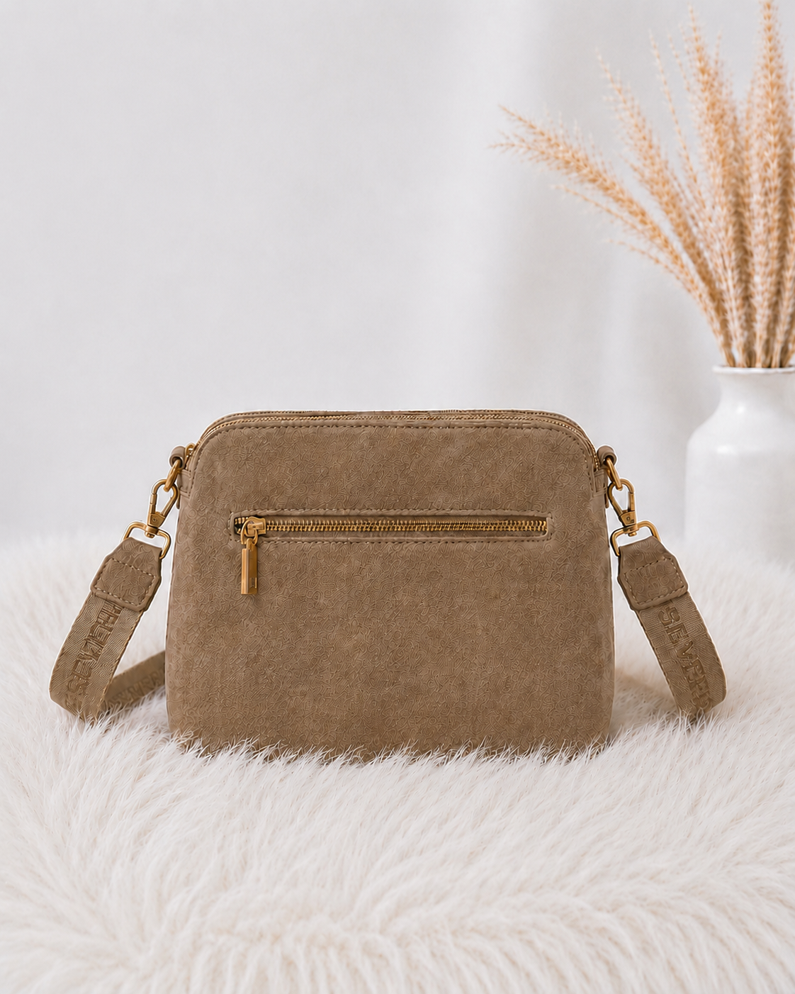 Crossbody-Bag in Wildleder-Optik - taupe