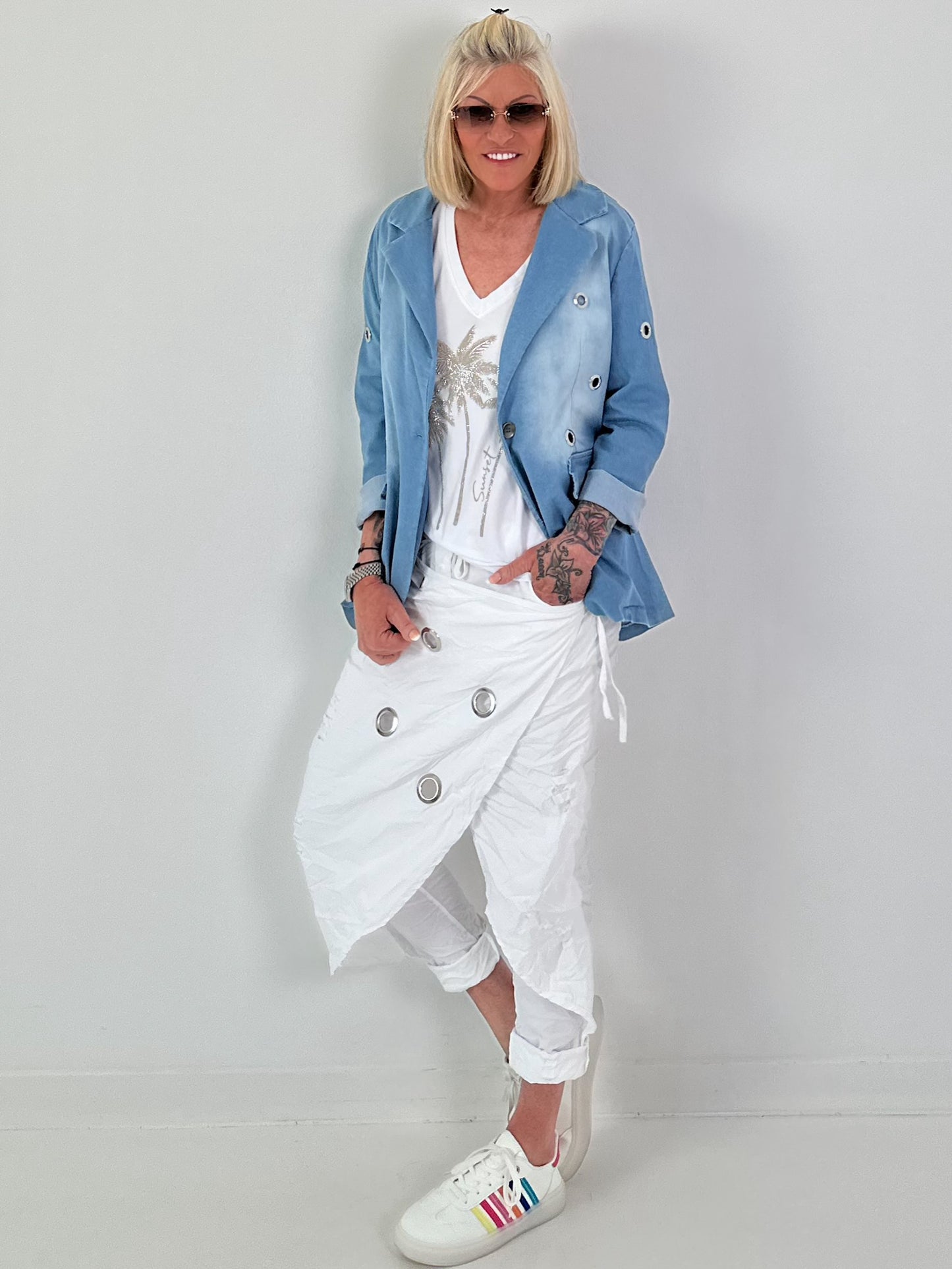 T-Shirt mit Glitzerpalmen - weiss
