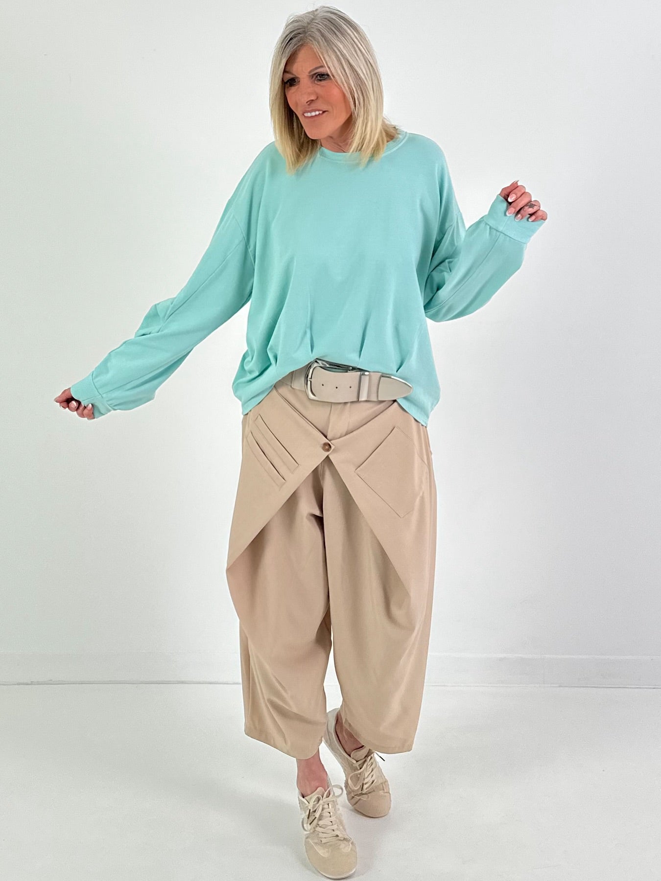 Trui met ingezette plooien - mintgroen