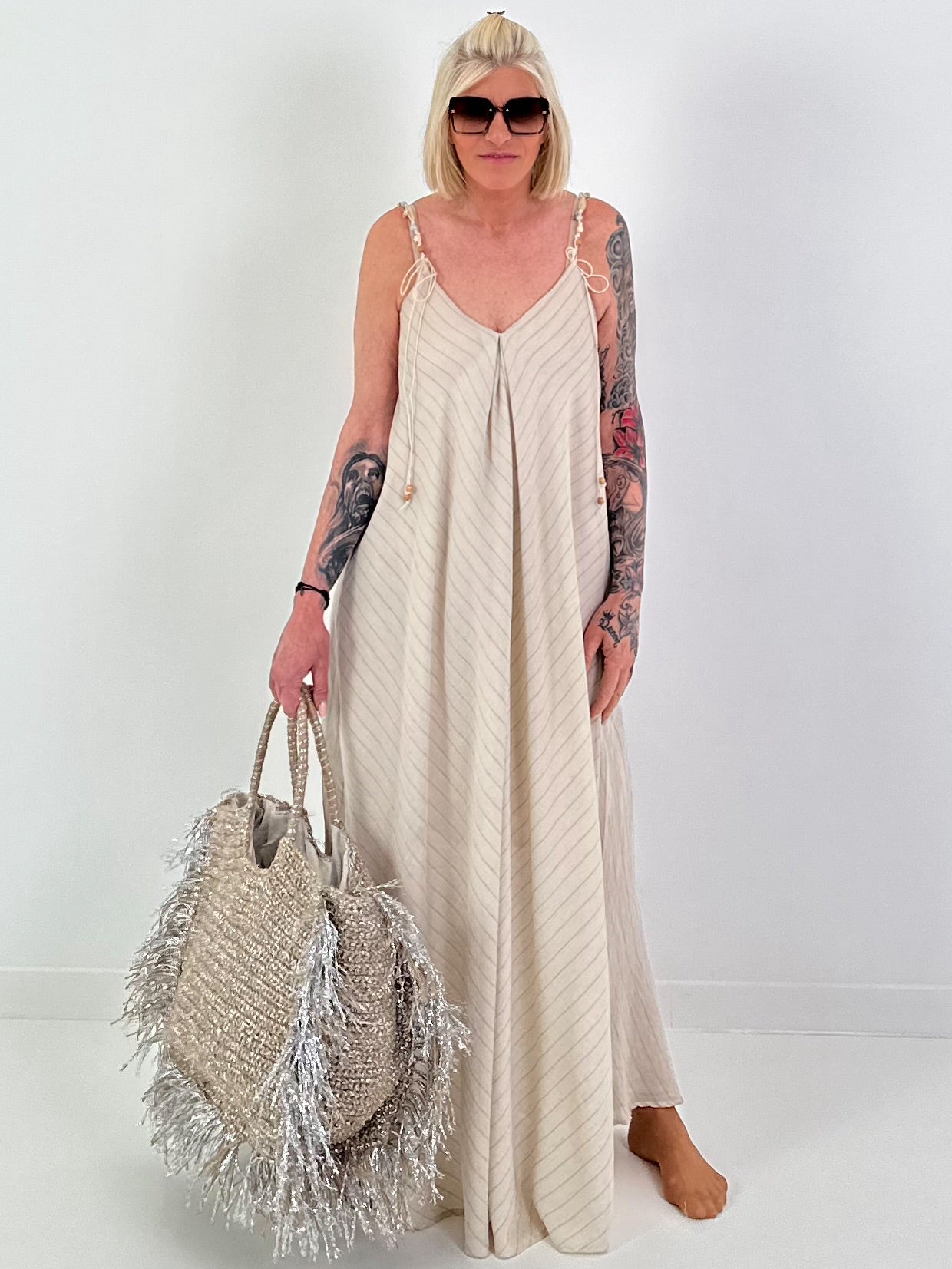 Large crochet bag with lurex - taupe-silver