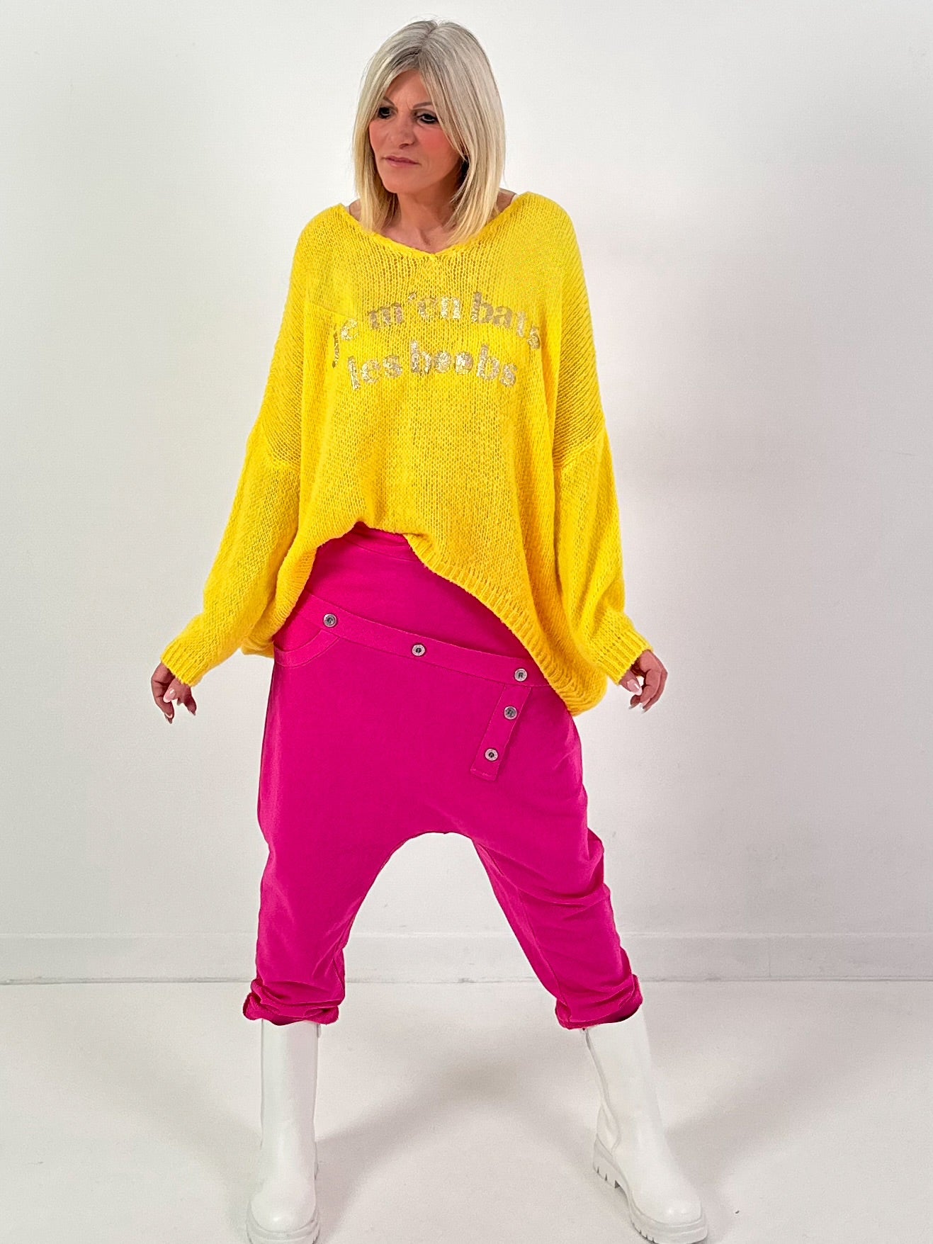 Baggy Hose Modell "Button-Belt" - pink