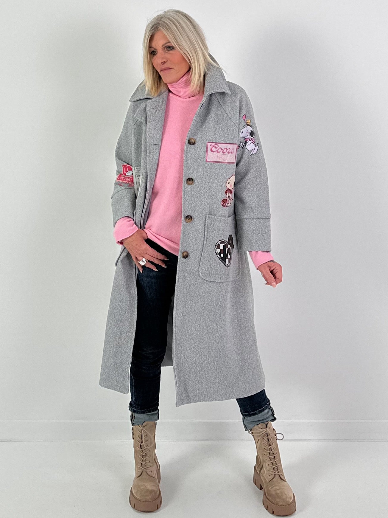 Coat with scarf, model "Vintage Whimsy" - grey