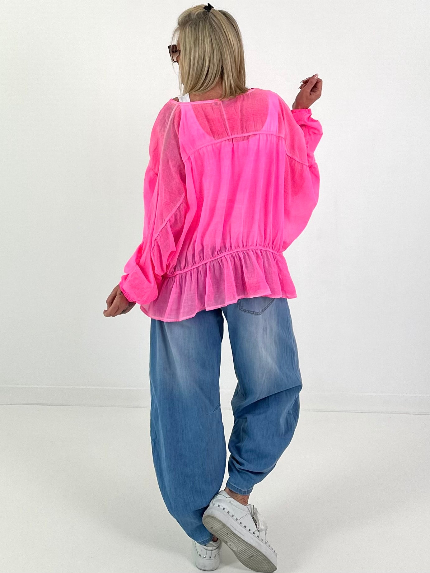 Tunic with flounce hem - neon pink
