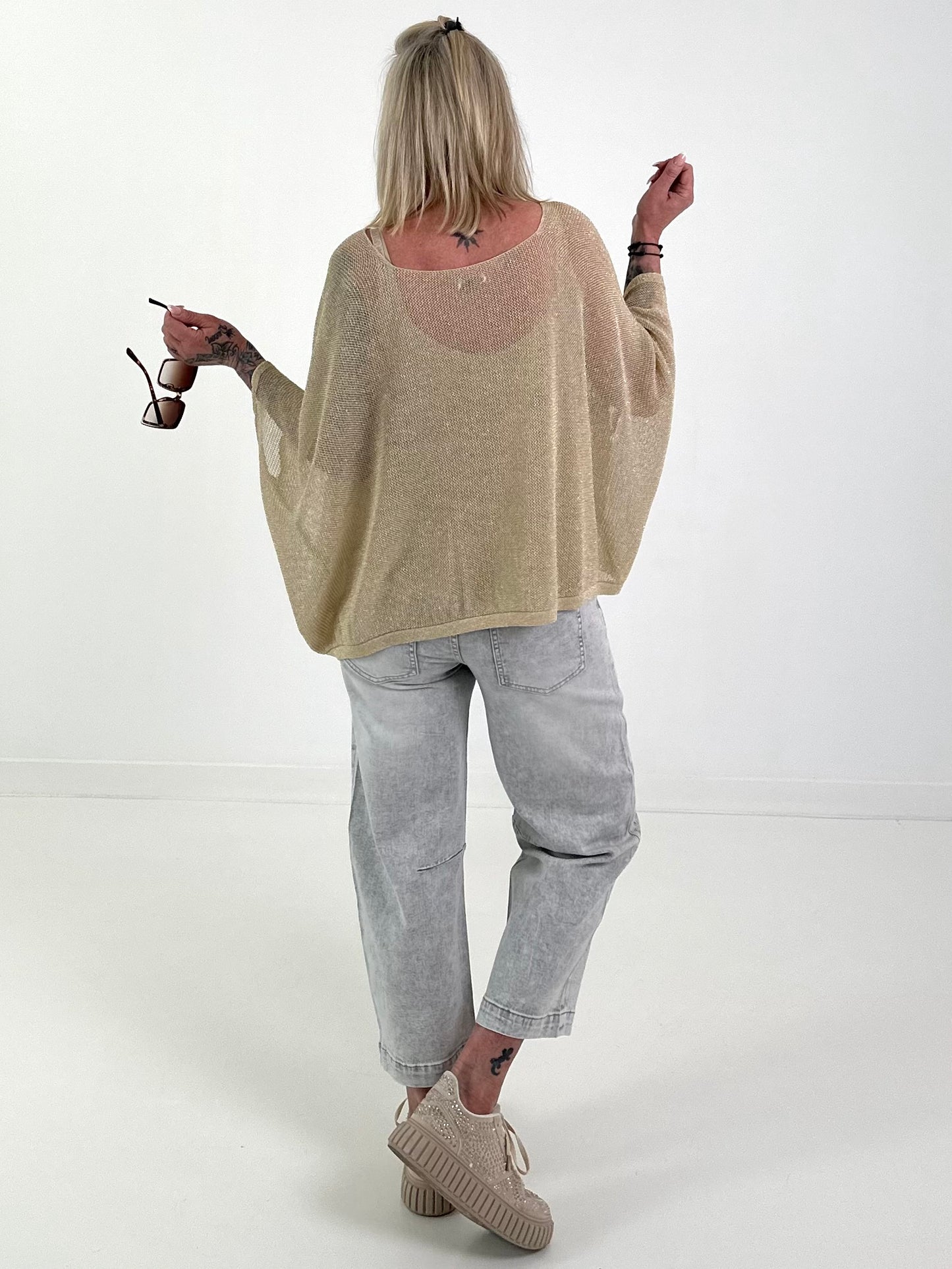Strickpulli mit Lurex - beige