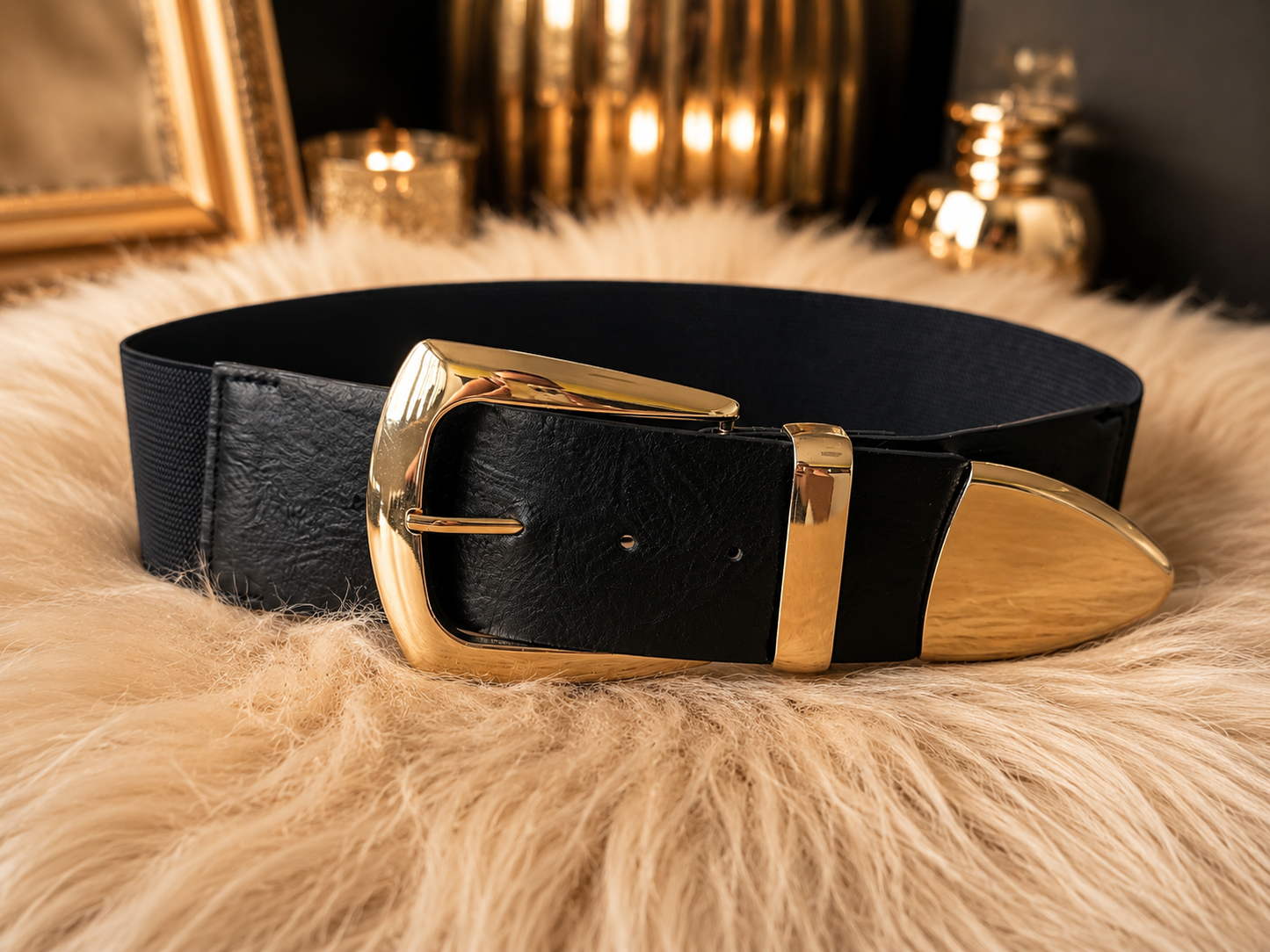 Stretch Gürtel mit goldener Schnalle - schwarz