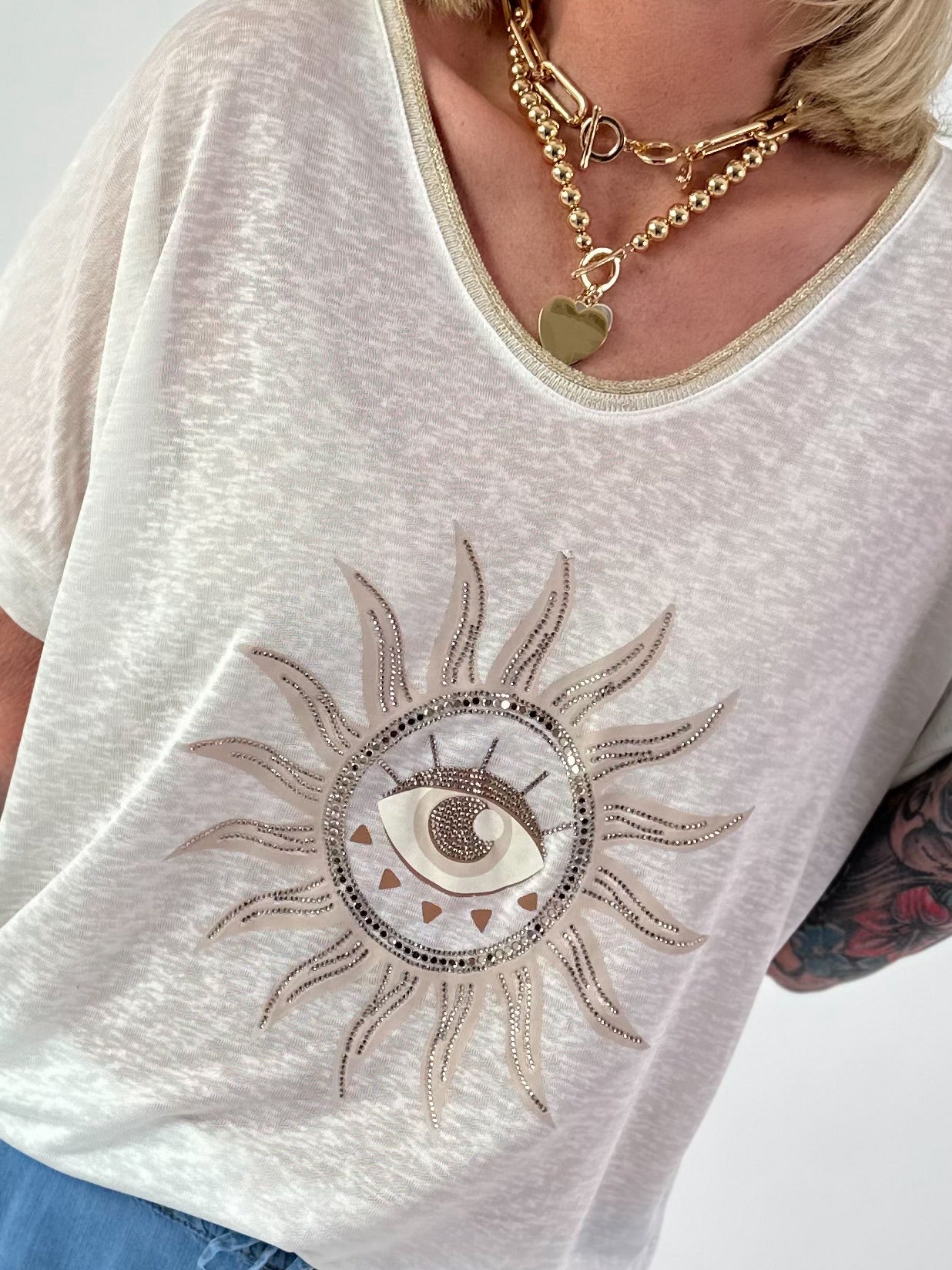 Fine Knit Top Sun with Lurex - ecru