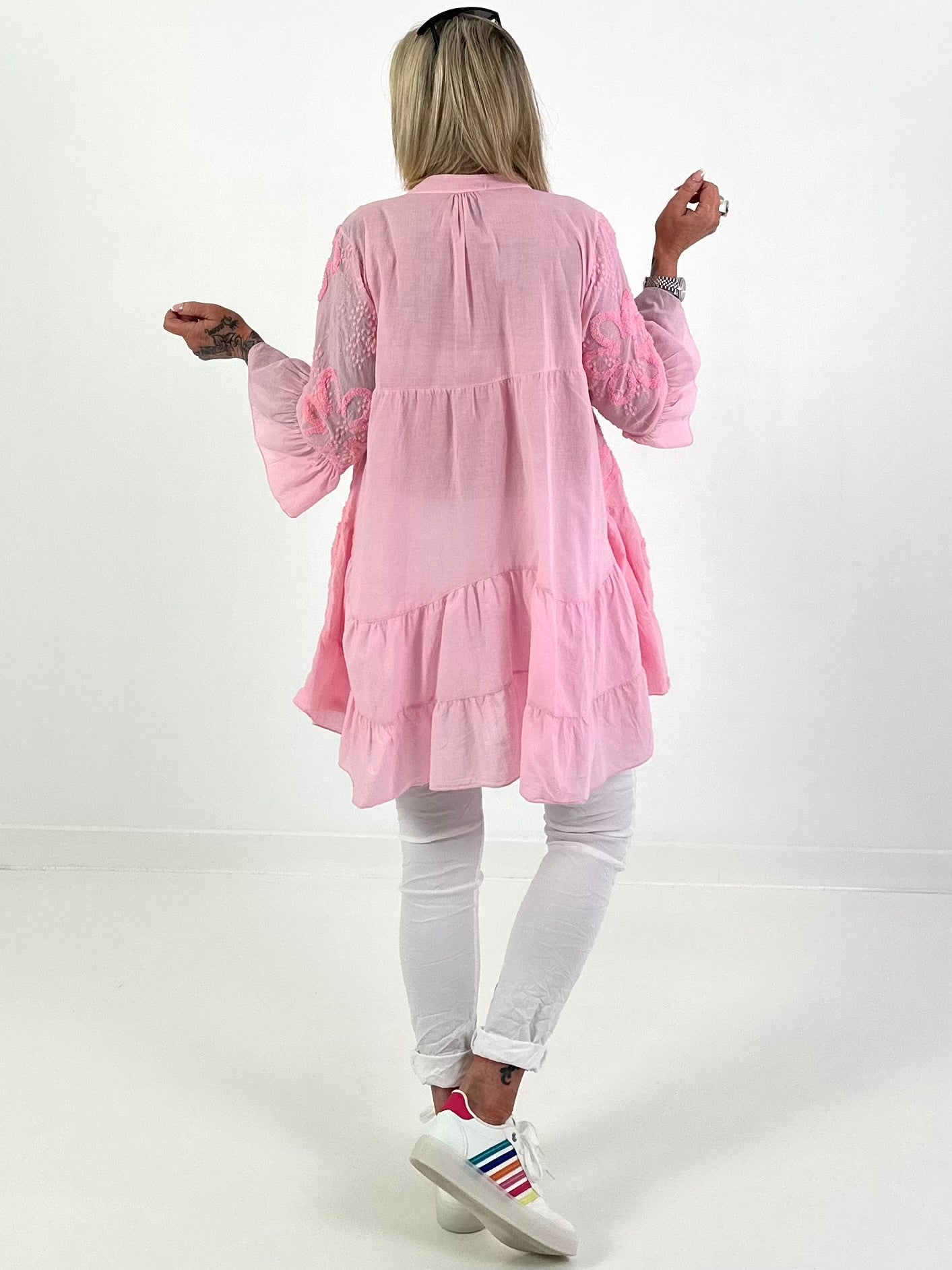 Tunika/Kleid mit Frotte-Applikation - rosa