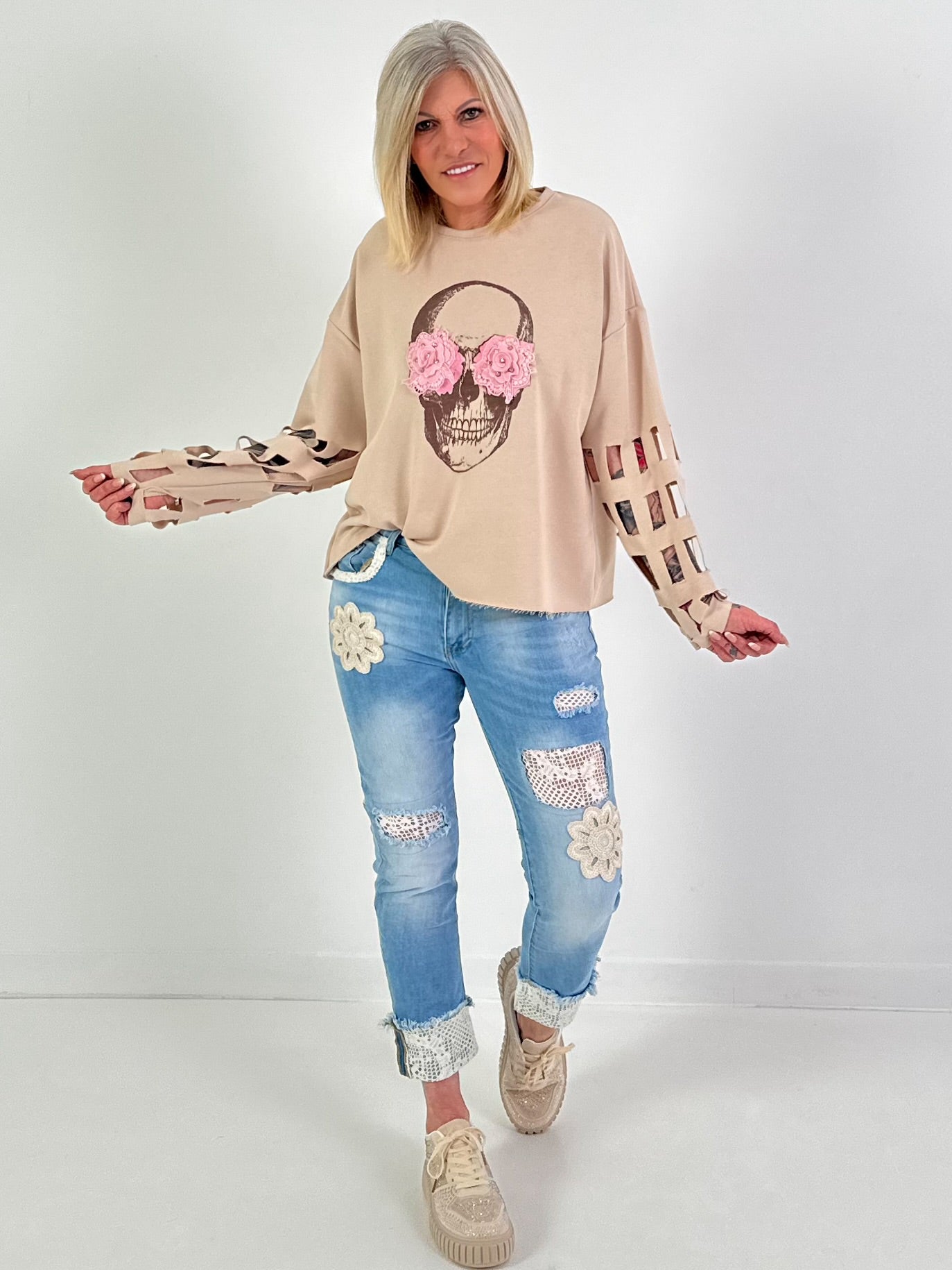 Jeansbroek model "Flower Patch" - denim