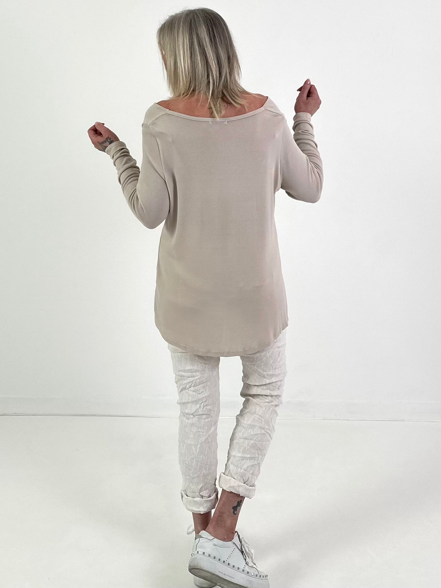 Shirt met watervalhals - beige