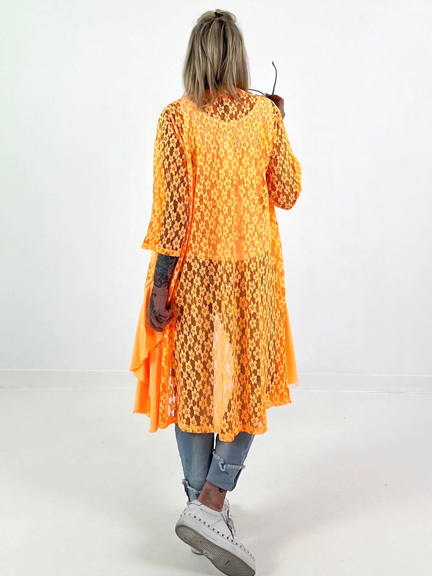 Lace coat in a material mix - neon orange