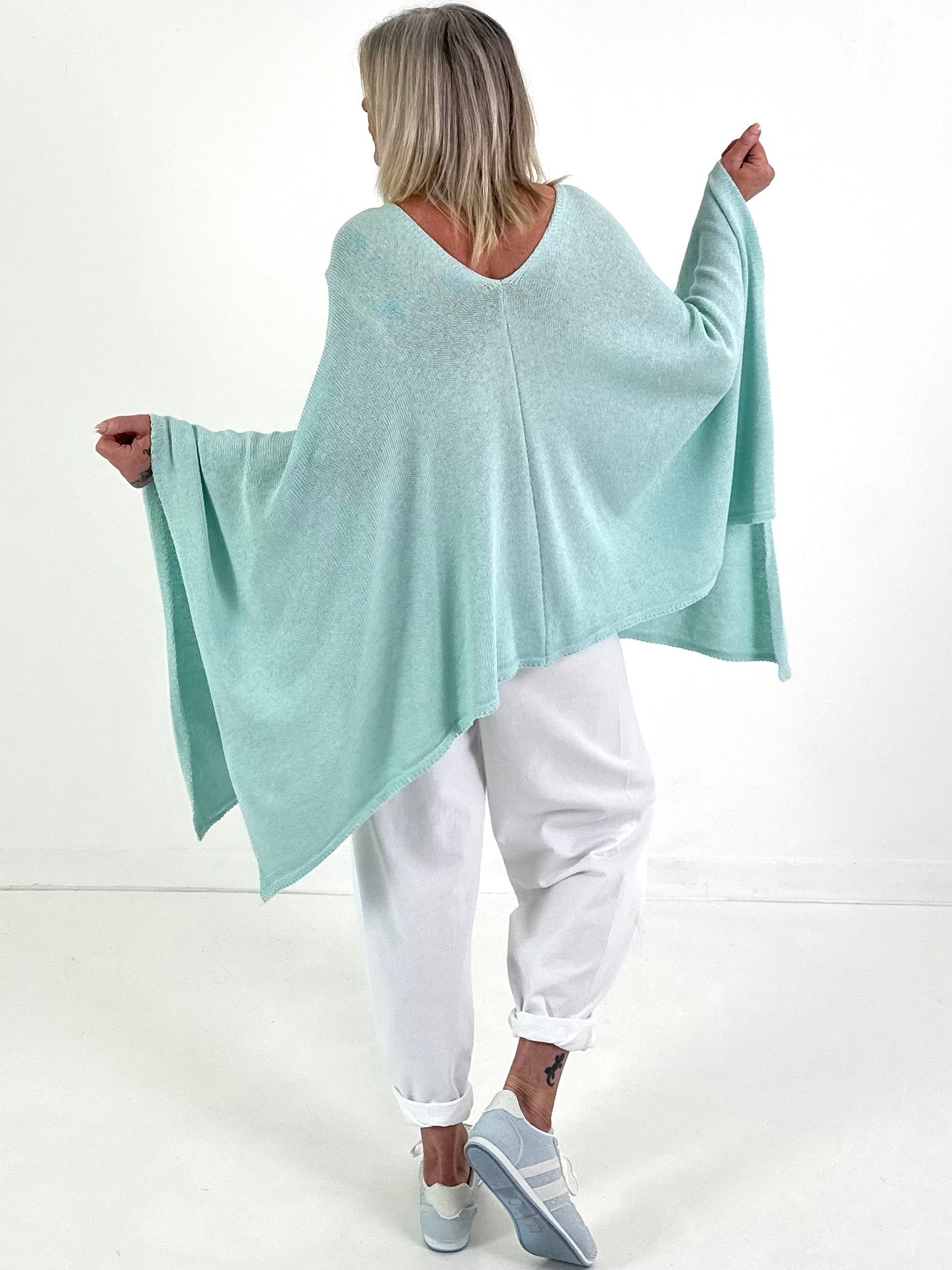 Oversized Sommerstrick Poncho - watergreen