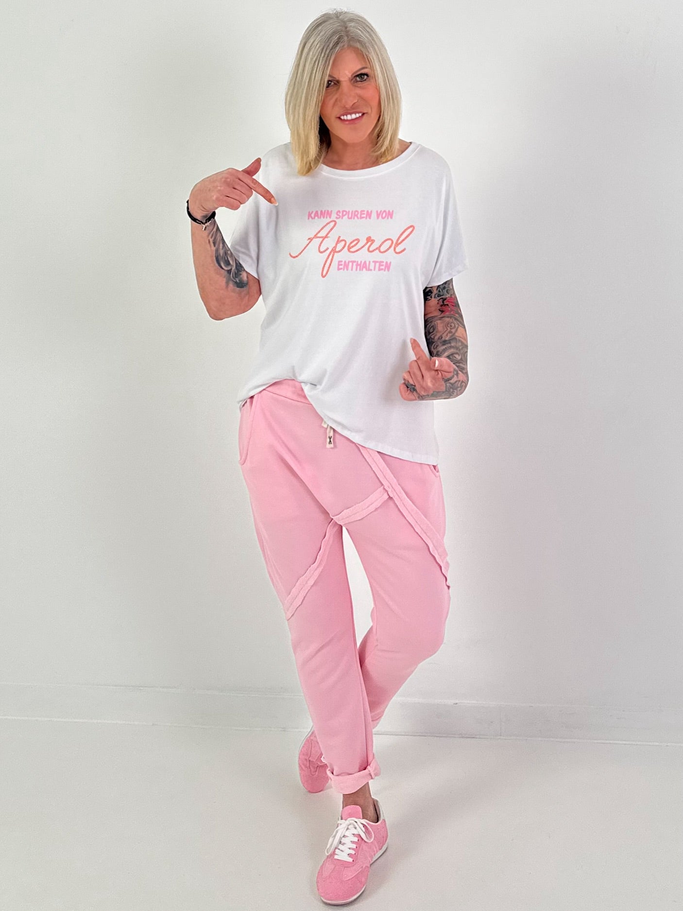 T-Shirt Statement - weiss-rosa