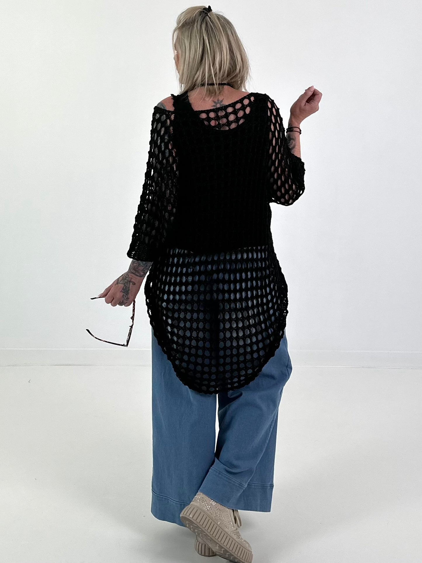 Oversized Häkelpulli - schwarz