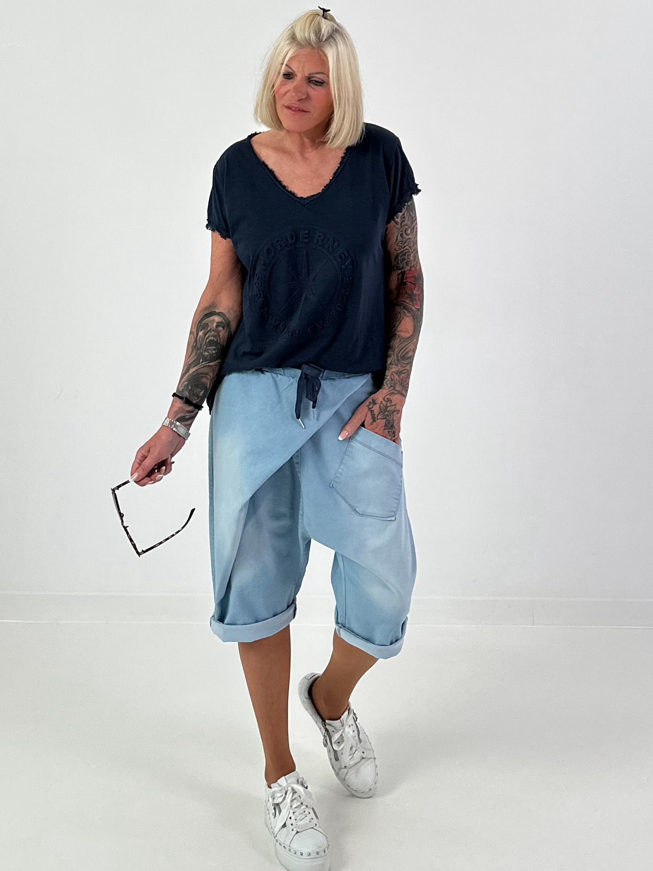 Short Jeans Baggy with Overlay - Light Blue