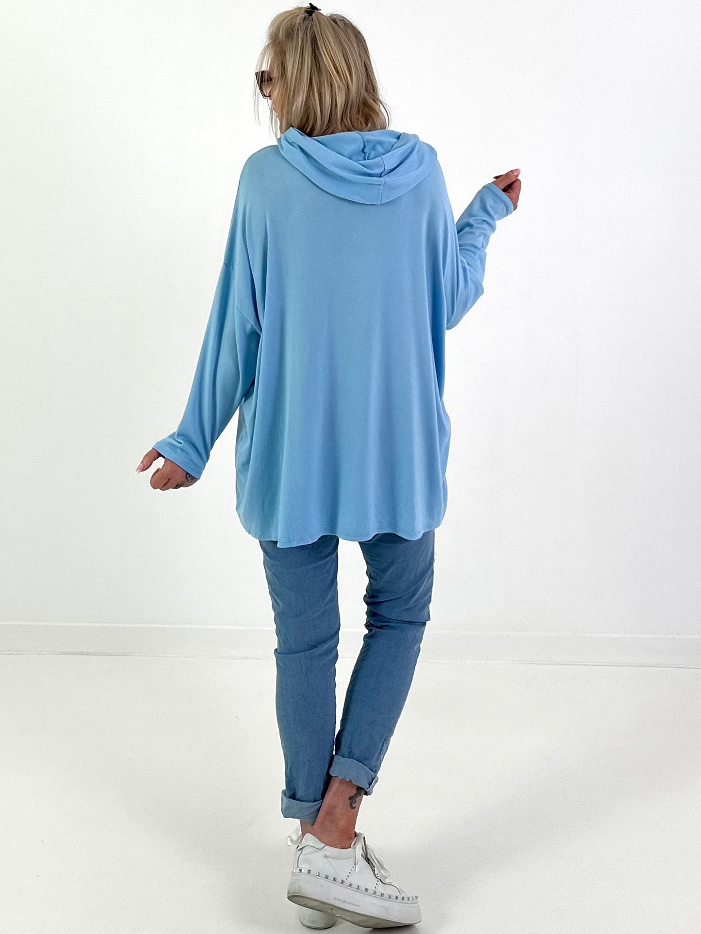 Feinstrick Hoodie - hellblau