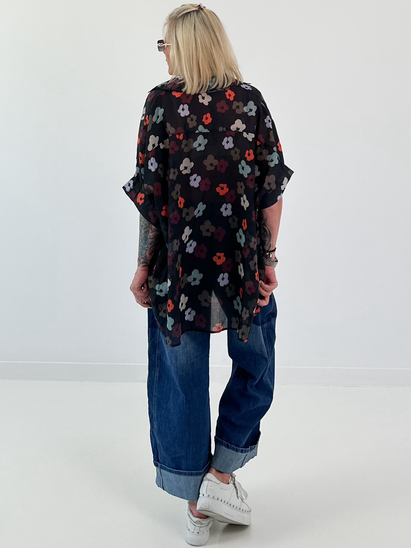 Lightweight oversized patterned blouse - black-multi-coloured