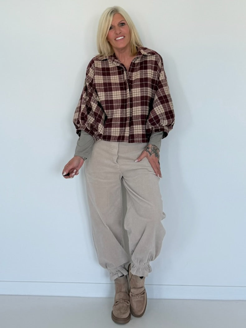 Flanellen overhemd met opgerolde mouwen - bordeaux-meerkleurig