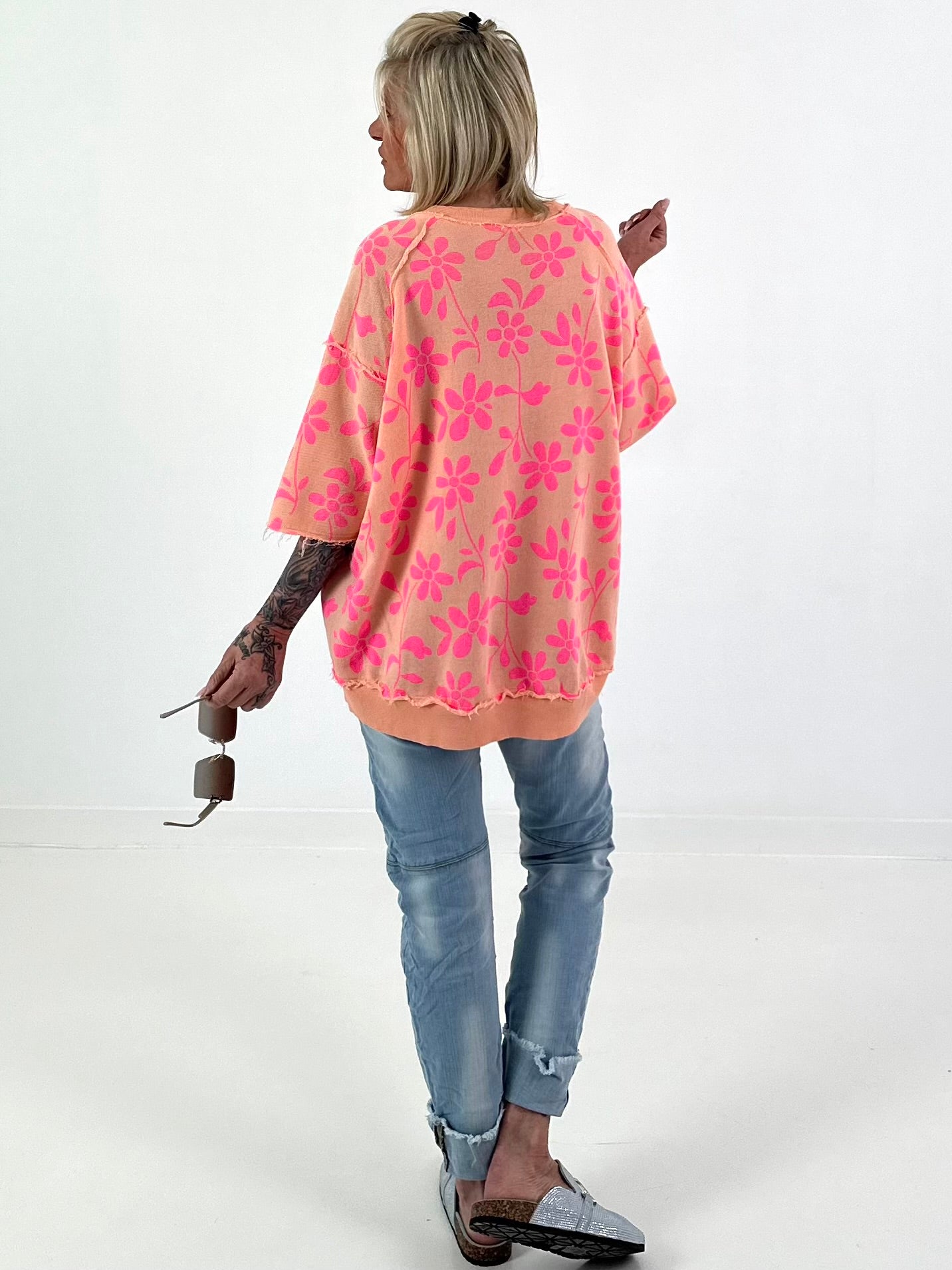Sweater mit floralem All over Print - aprikot-pink