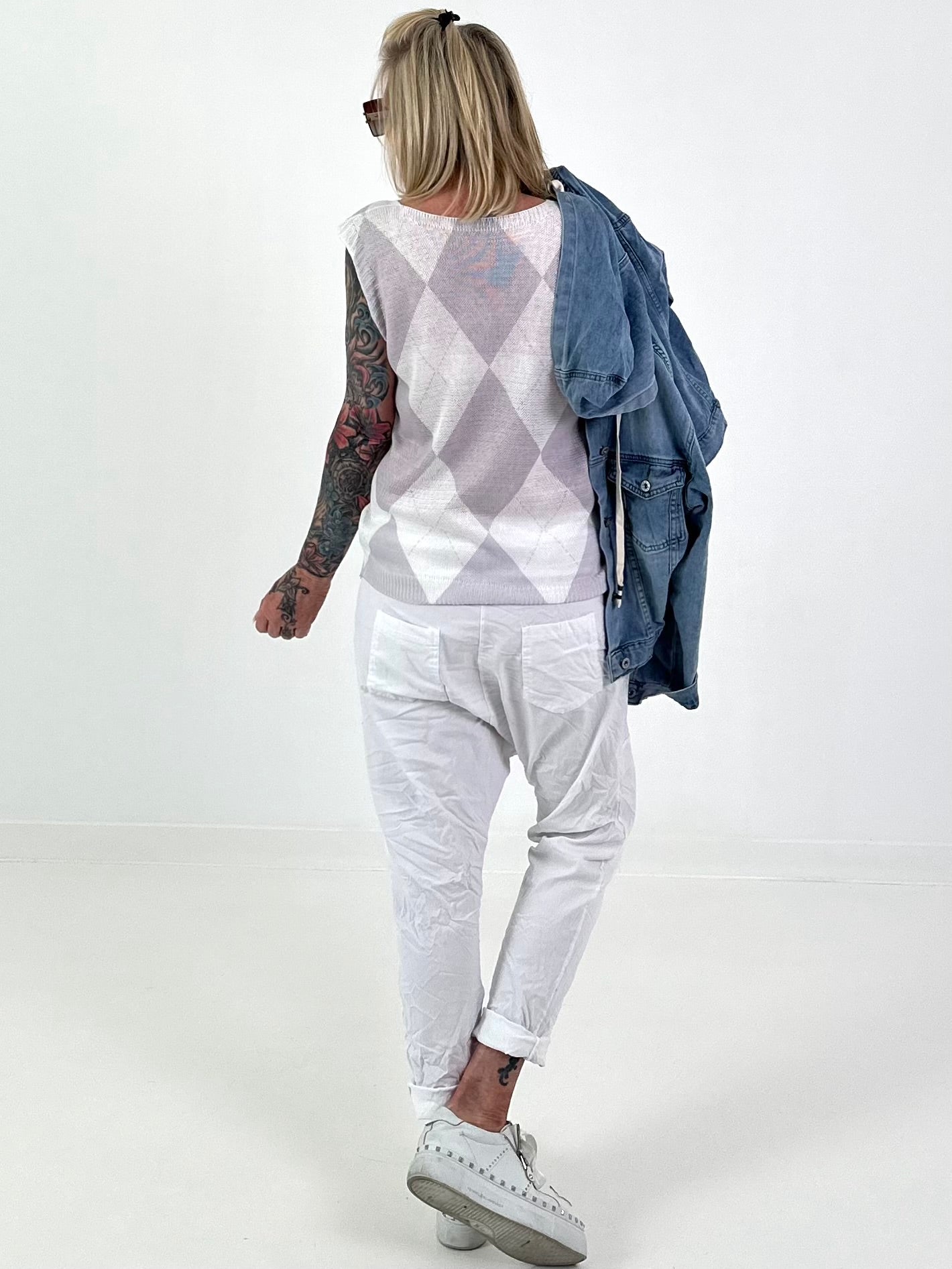 Argyle vest - white-grey