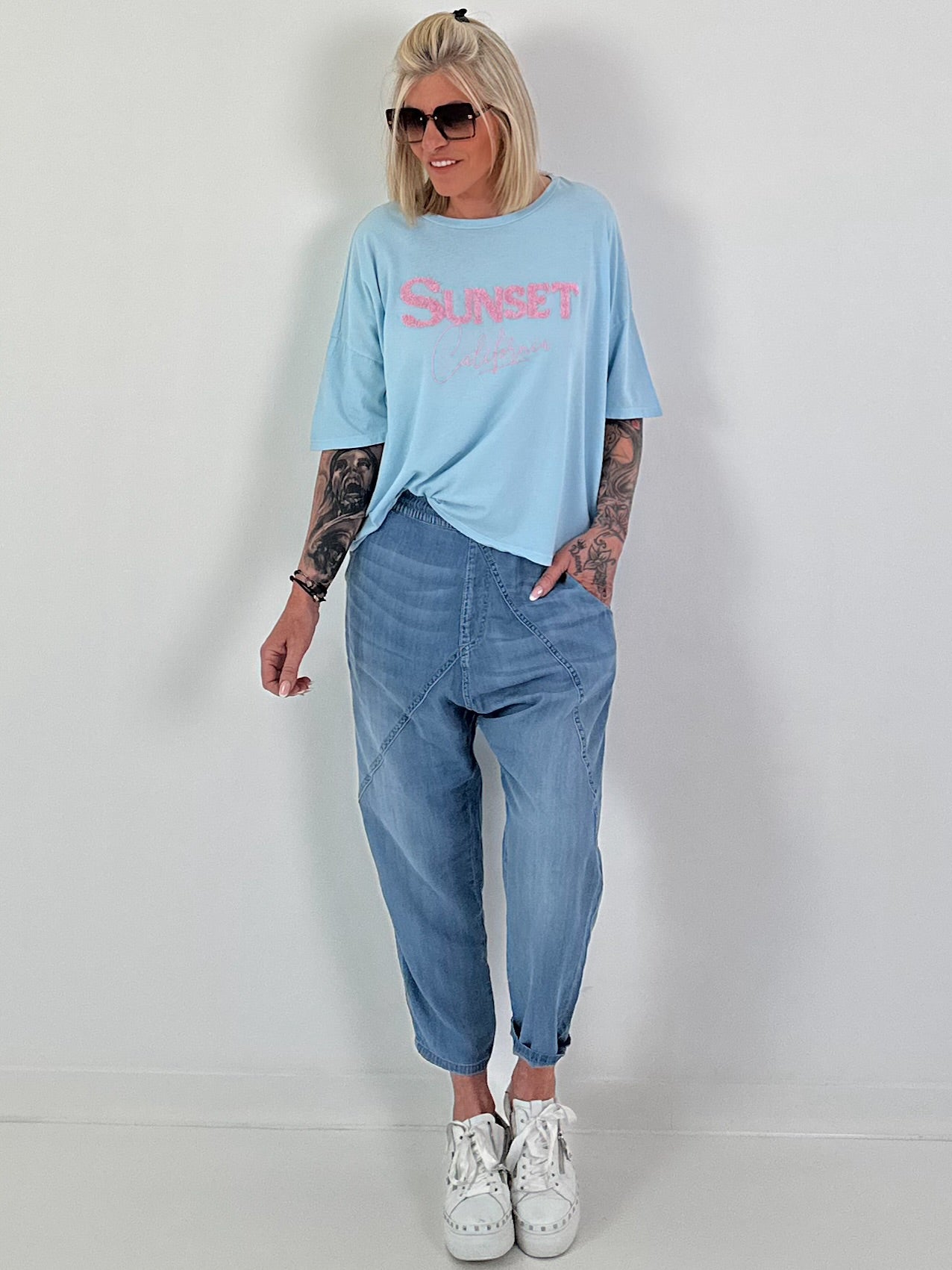 Oversized Shirt Sunset - hellblau