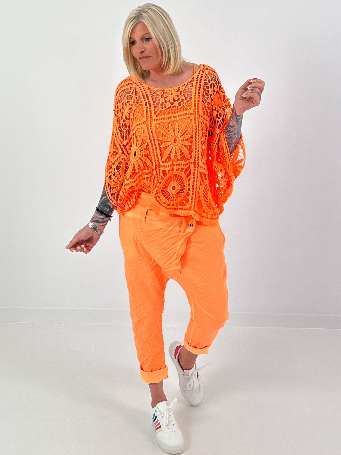 Häkelshirt mit Top - neonorange