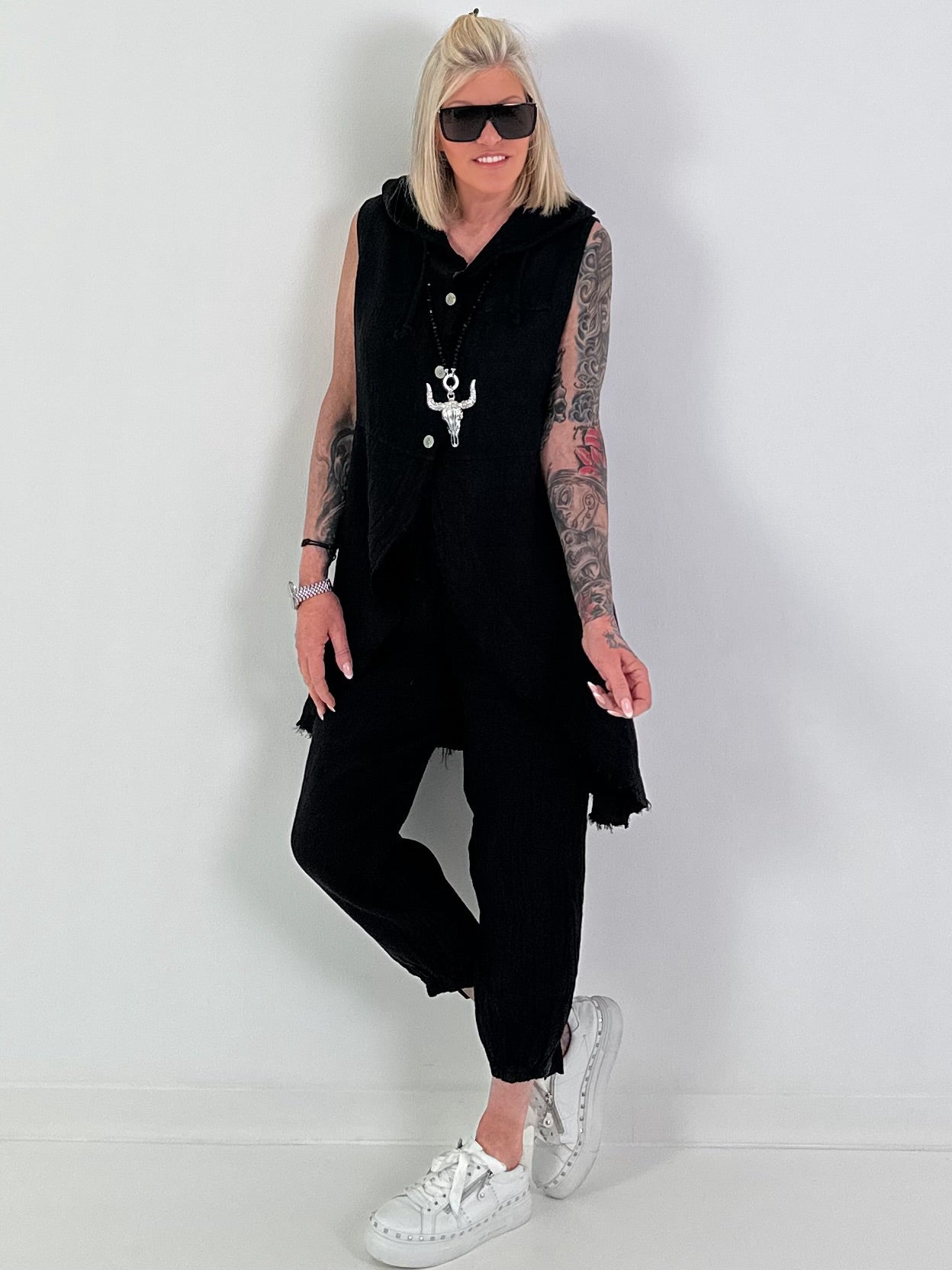 Linen two-piece set - black