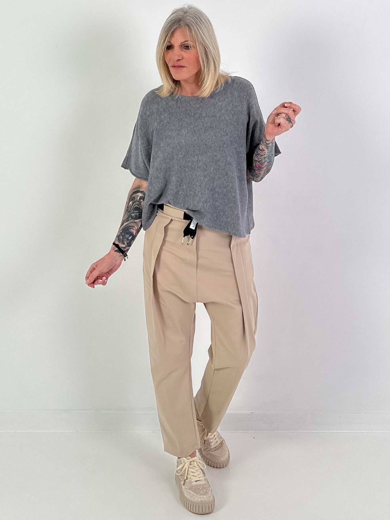 Gebreide trui met korte mouwen - antraciet