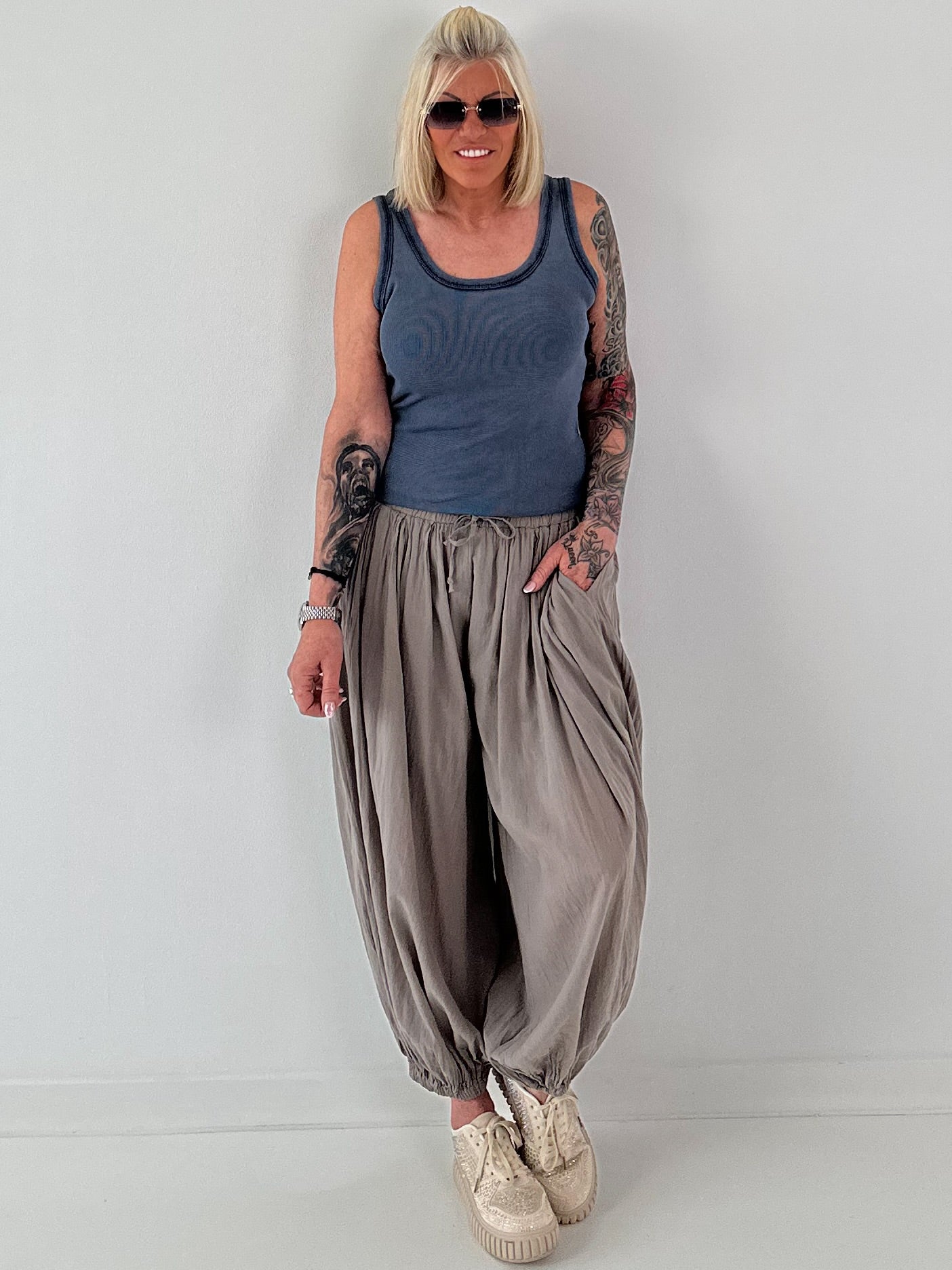 Ripp Tank Top stone washed - blau