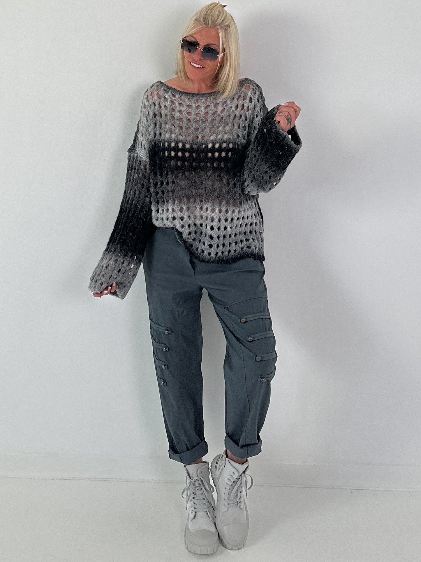 Grobstrickpullover mit Farbverlauf - anthrazit-mehrfarbig