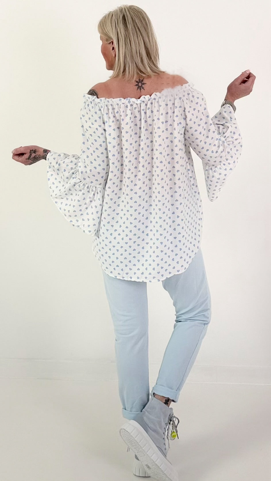 Tunic with hearts - white-light blue