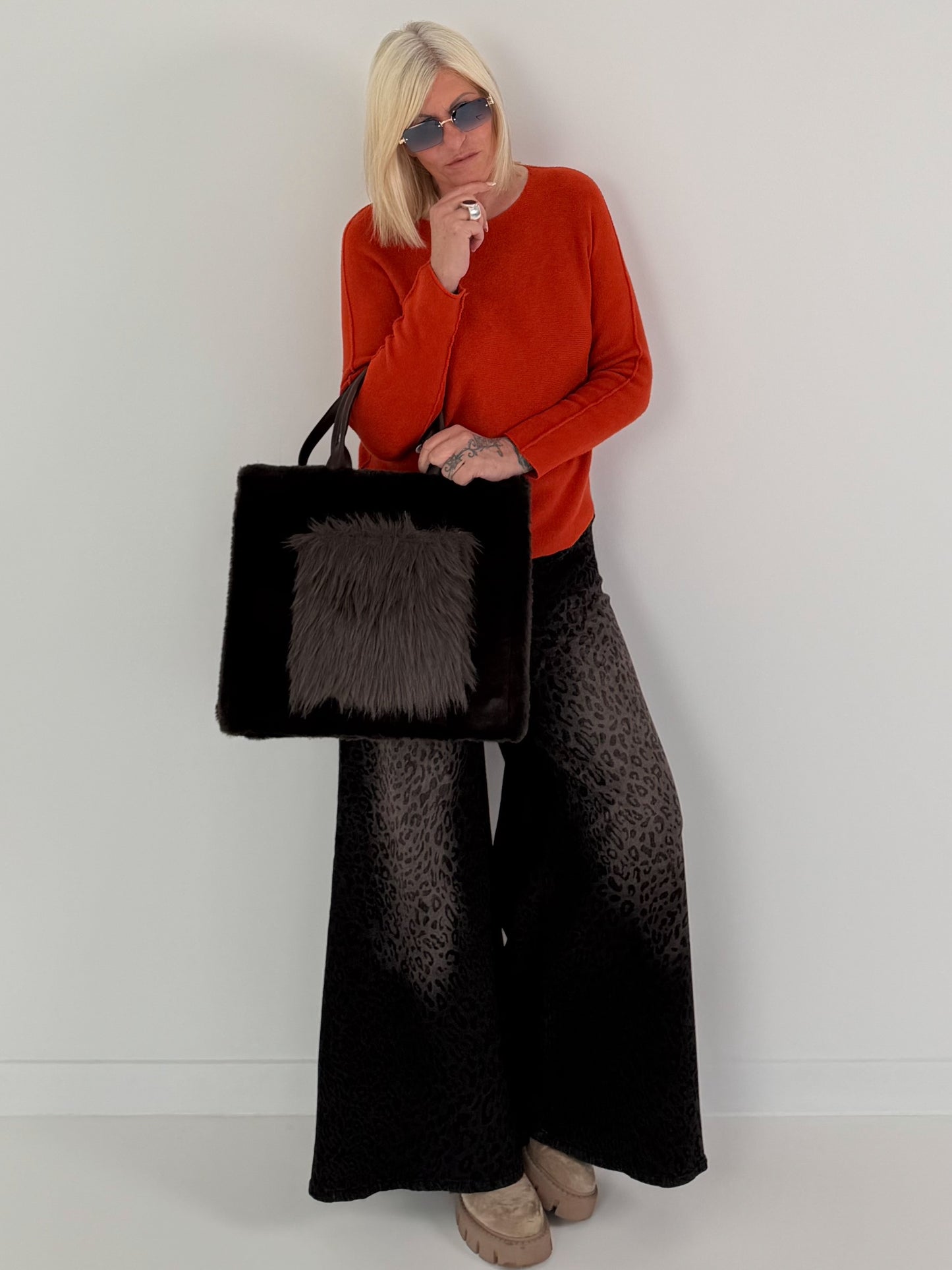 Stylische Felltasche - mokka