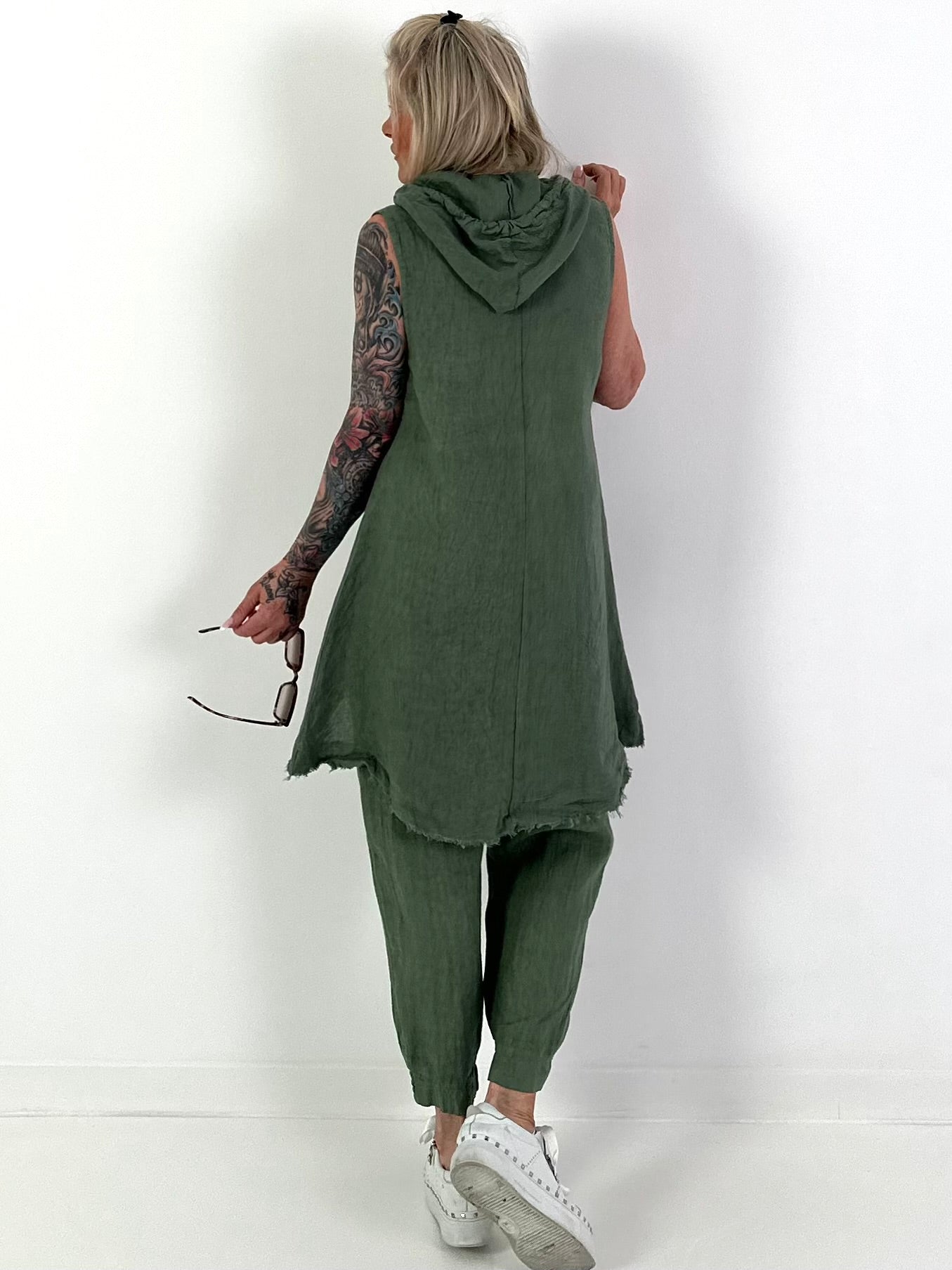 Leinen-Zweiteiler - khaki