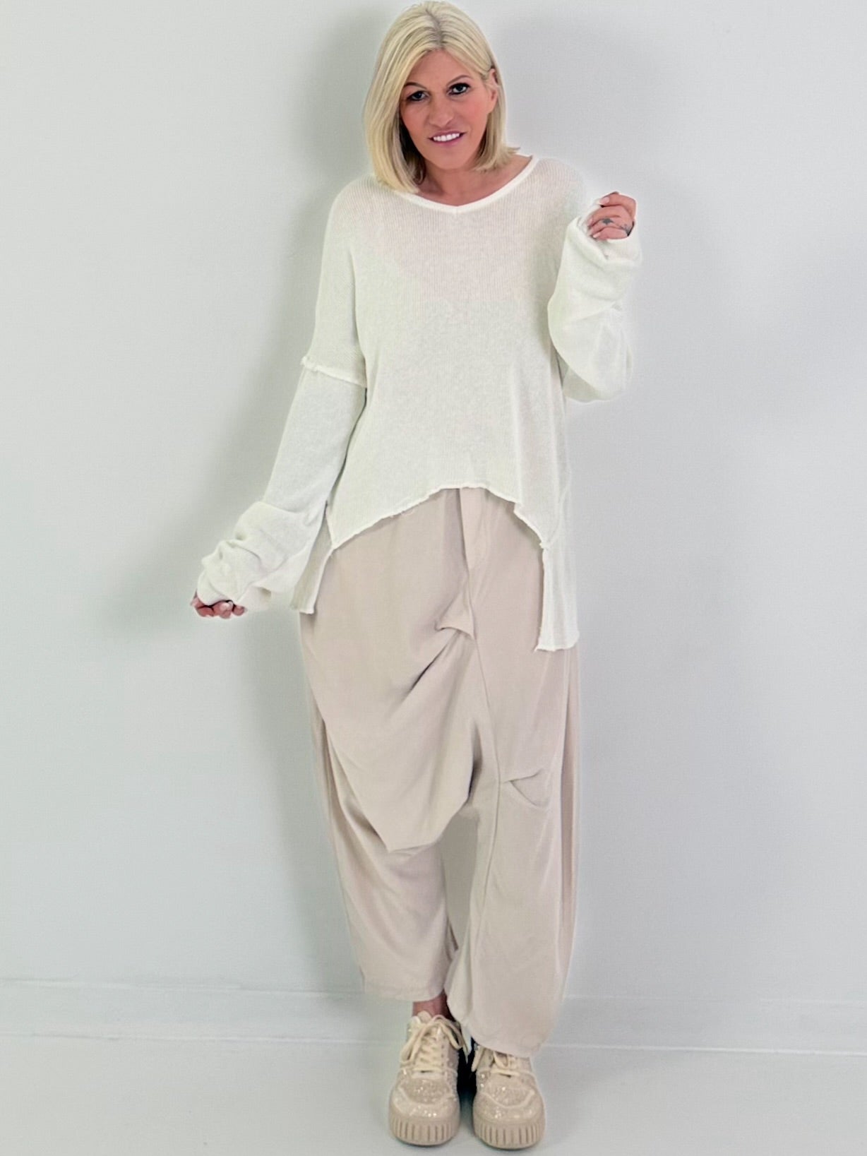 Oversized Strickpullover - weiss