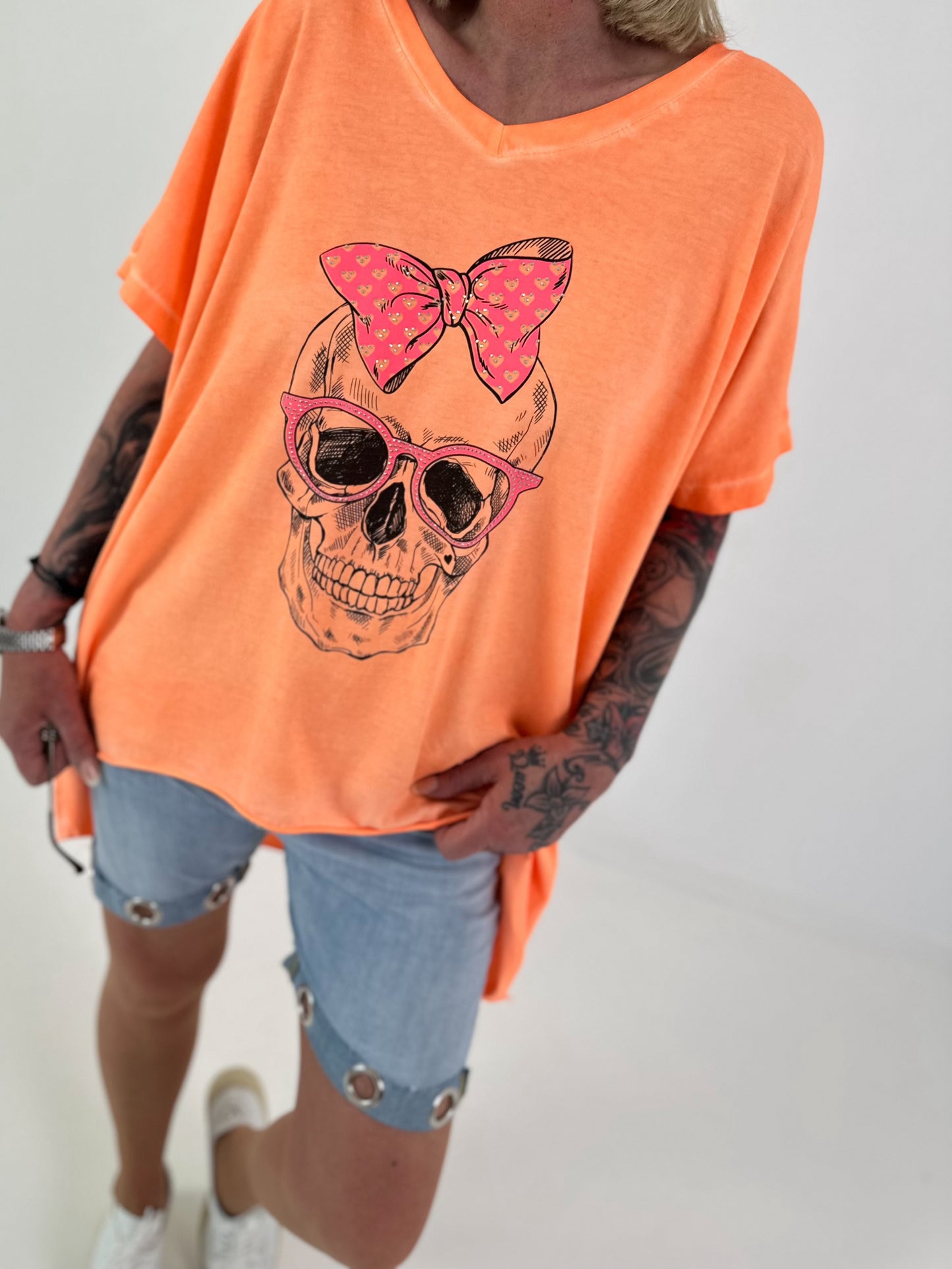 Oversized Shirt Skull - neonorange