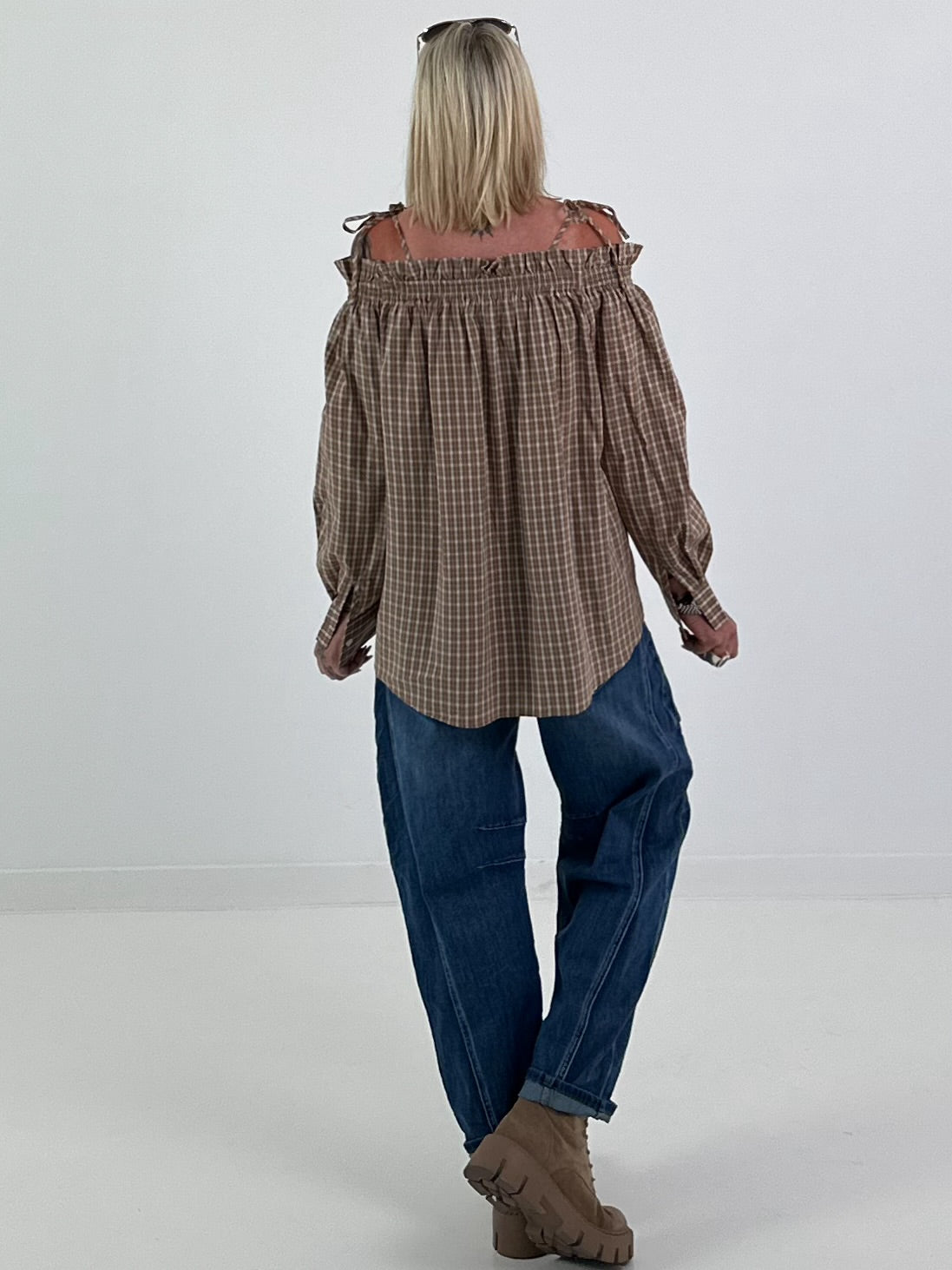 Extravagante Tunika mit besonderen Printdetails - schoko-weiss kariert