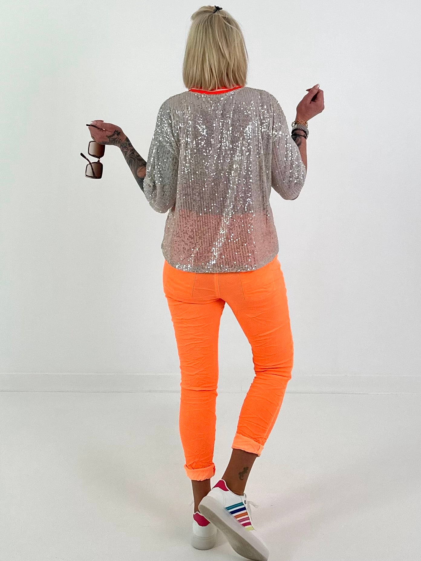 Pailletten Shirt Soho - silber-neonorange