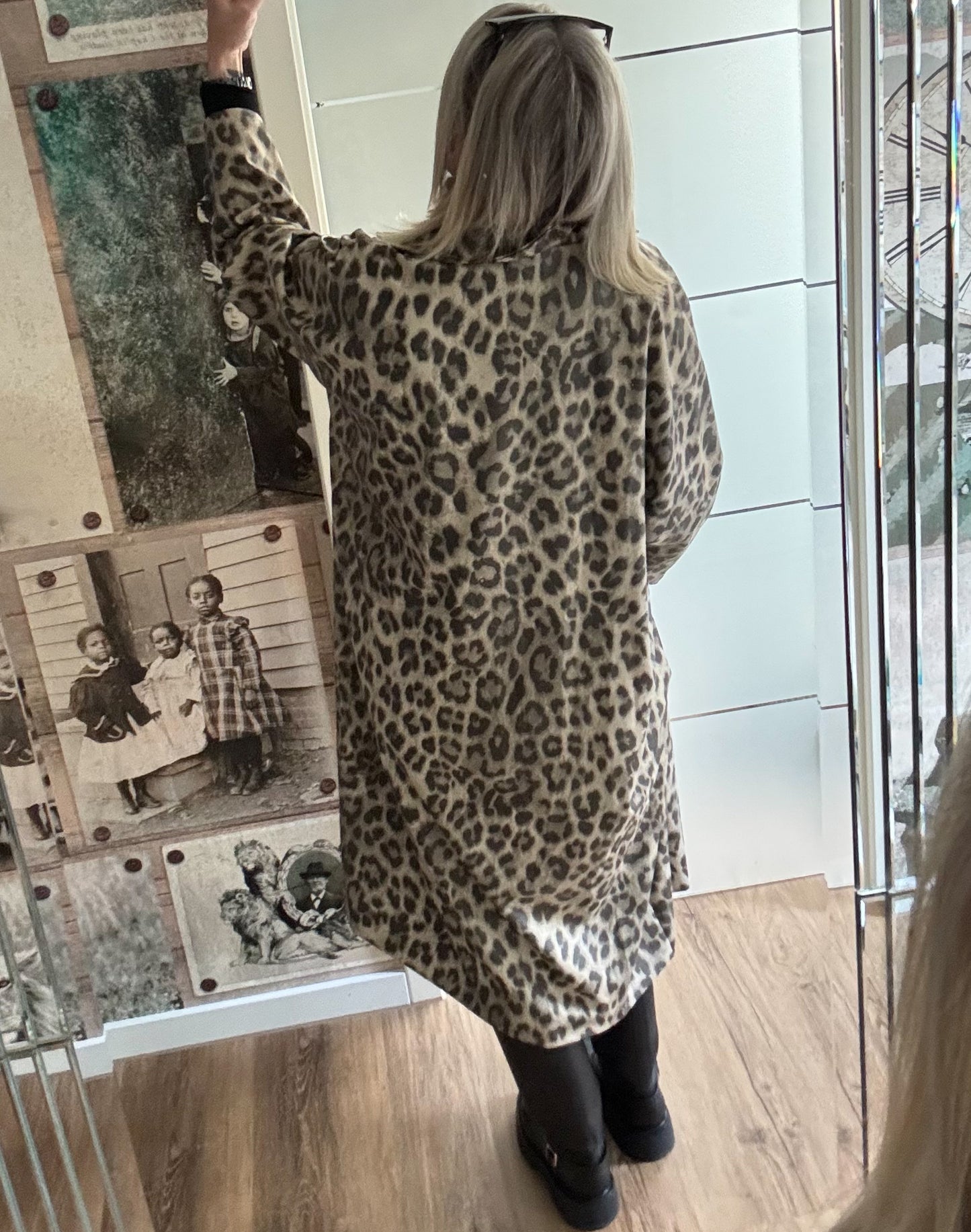 Oversized leren jas, model "Animal Elegance" - beige veelkleurig
