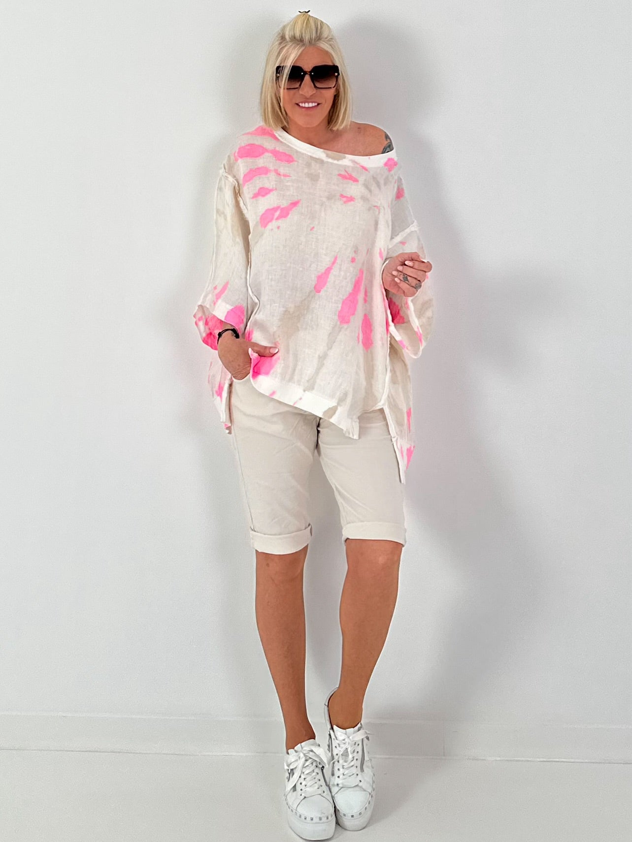 Korte broek met elastische tailleband - beige