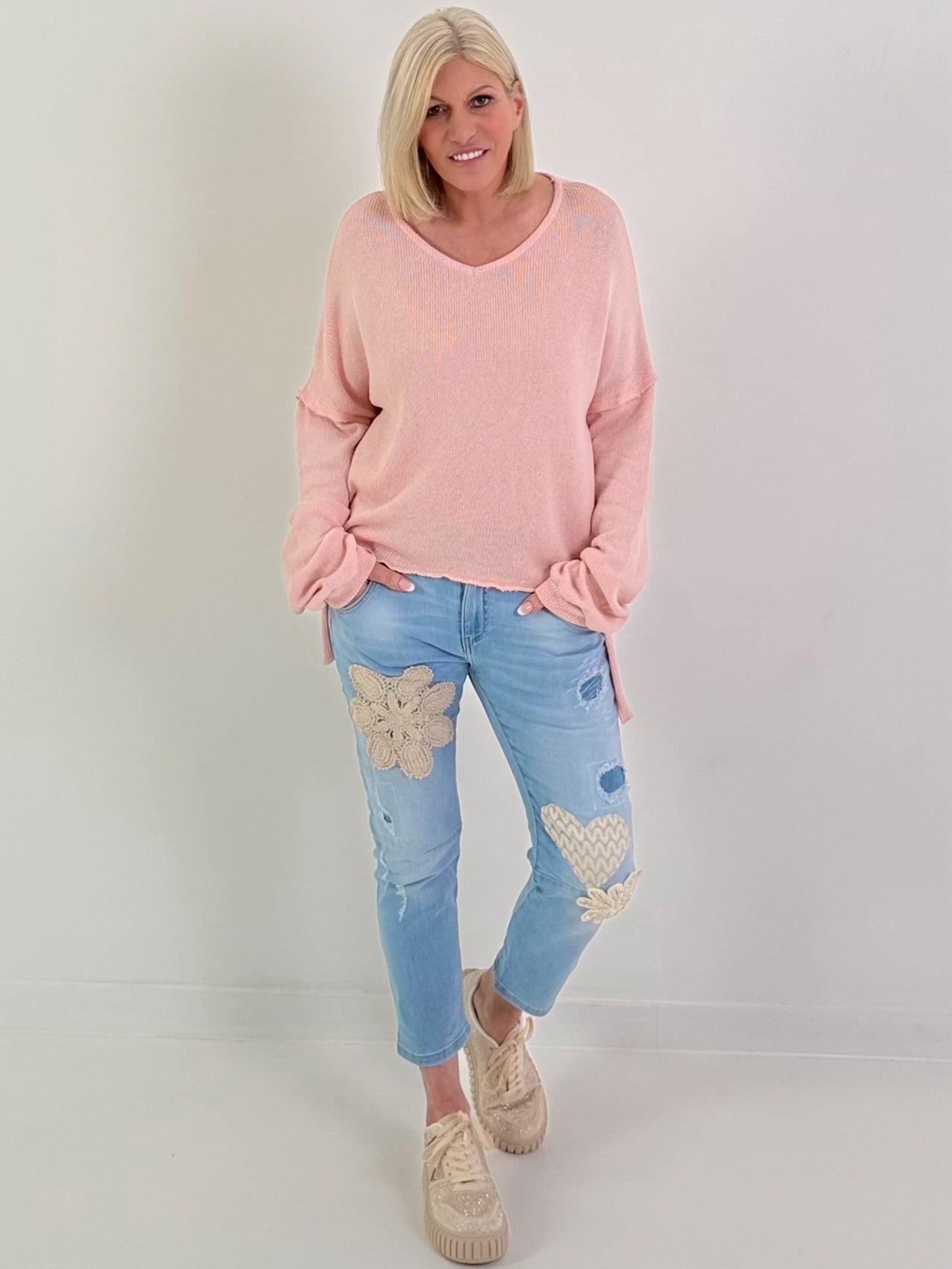 Oversized Strickpullover - rosa